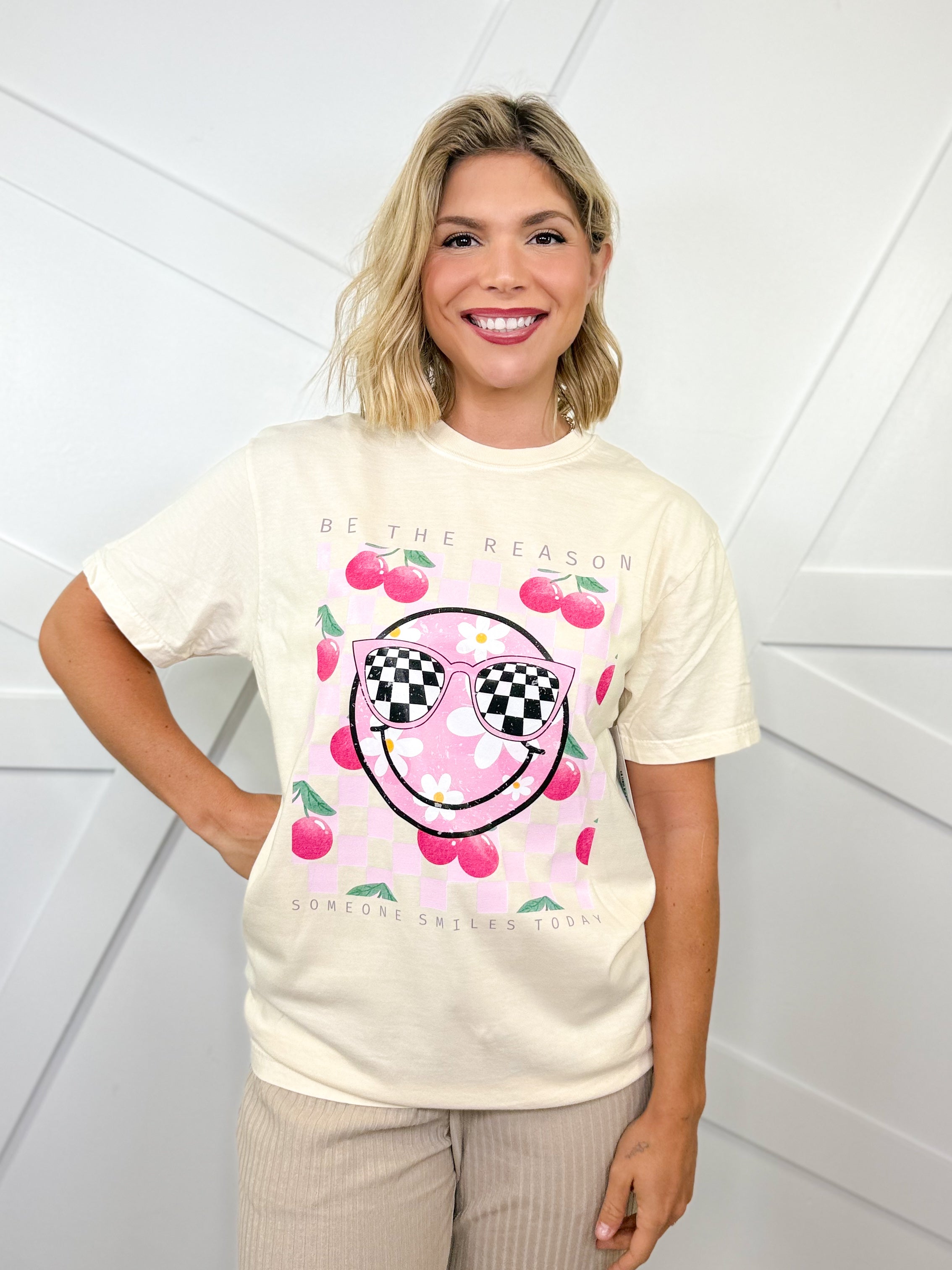 Be The Reason Smiley Graphic Tee - Ivory-130 Graphic Tees-Heathered Boho-Heathered Boho Boutique, Women's Fashion and Accessories in Palmetto, FL
