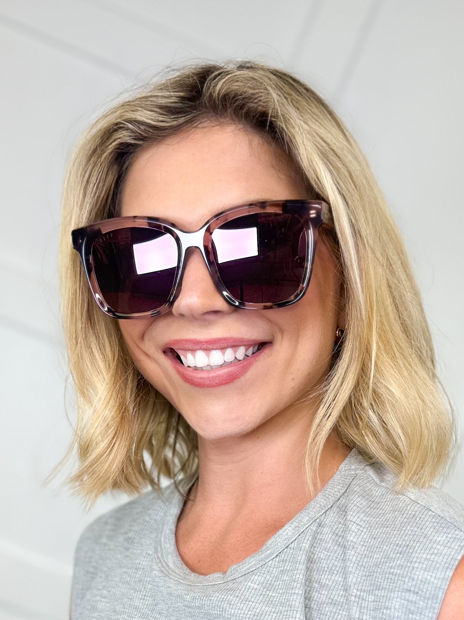 Meredith Himalayan Tortoise + Light Pink Mirror Sunglasses-340 Other Accessories-DIFF EYEWEAR / DIME OPTICS-Heathered Boho Boutique, Women's Fashion and Accessories in Palmetto, FL