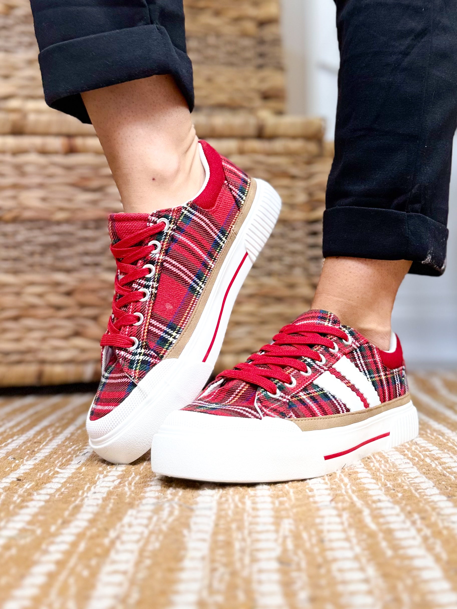 Canvas Shoes Plaid Red Shoes Black Red Plaid Men's High Top Canvas