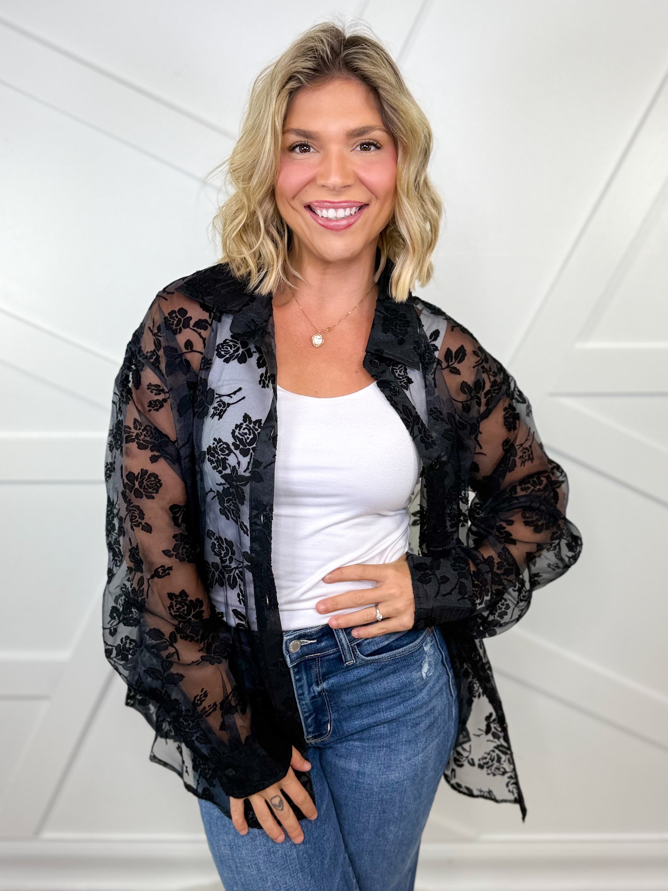 Lucky In Lace Top-120 LONG SLEEVE TOPS-SEW IN LOVE-Heathered Boho Boutique, Women's Fashion and Accessories in Palmetto, FL