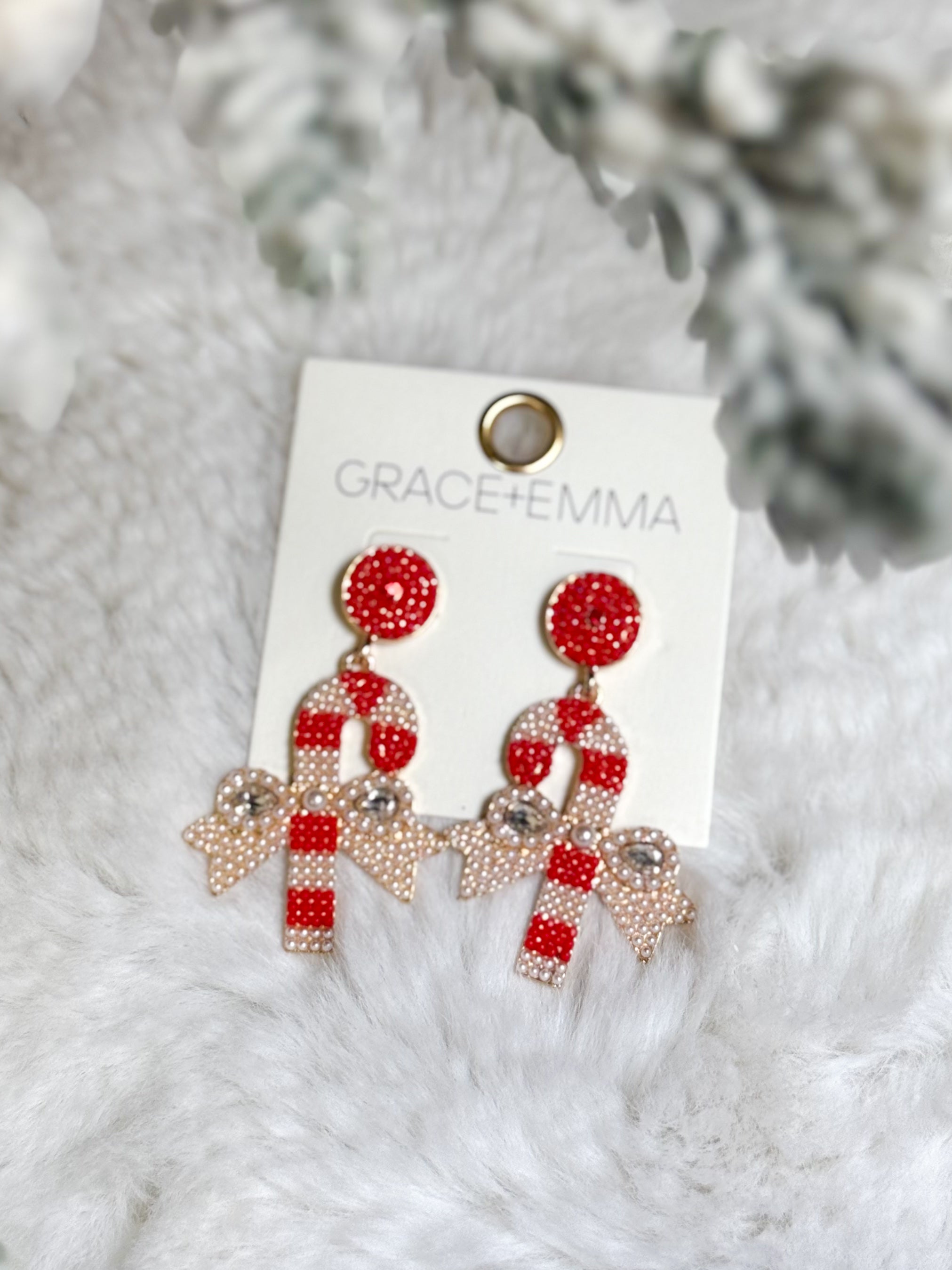 Bow Candy Cane Earrings-310 JEWELRY-SOUTHERN GRACE-Heathered Boho Boutique, Women's Fashion and Accessories in Palmetto, FL