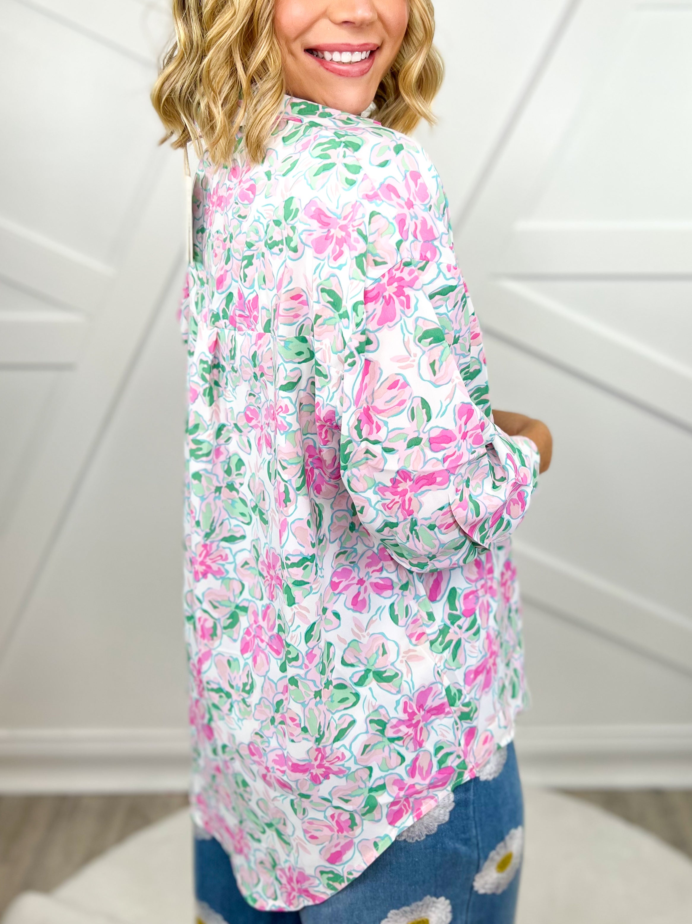 The Kathryn Button-Up - Floral-120 Long Sleeve Tops-Southern Grace-Heathered Boho Boutique, Women's Fashion and Accessories in Palmetto, FL