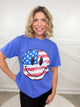 Sequin Flag Smiley Face Graphic Tee-130 Graphic Tees-Heathered Boho-Heathered Boho Boutique, Women's Fashion and Accessories in Palmetto, FL