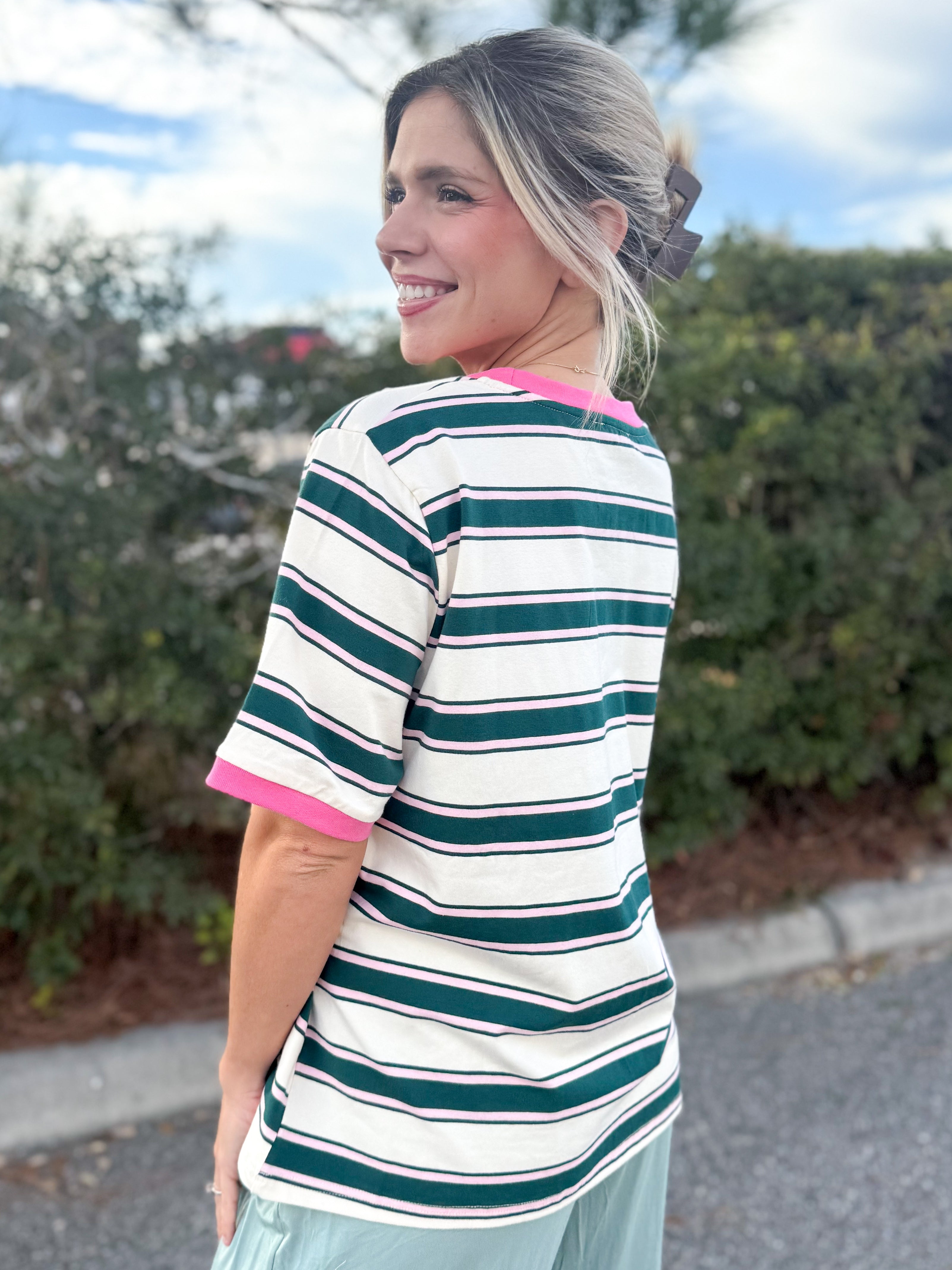 One More Time Top-110 SHORT SLEEVE TOP-POLAGRAM-Heathered Boho Boutique, Women's Fashion and Accessories in Palmetto, FL