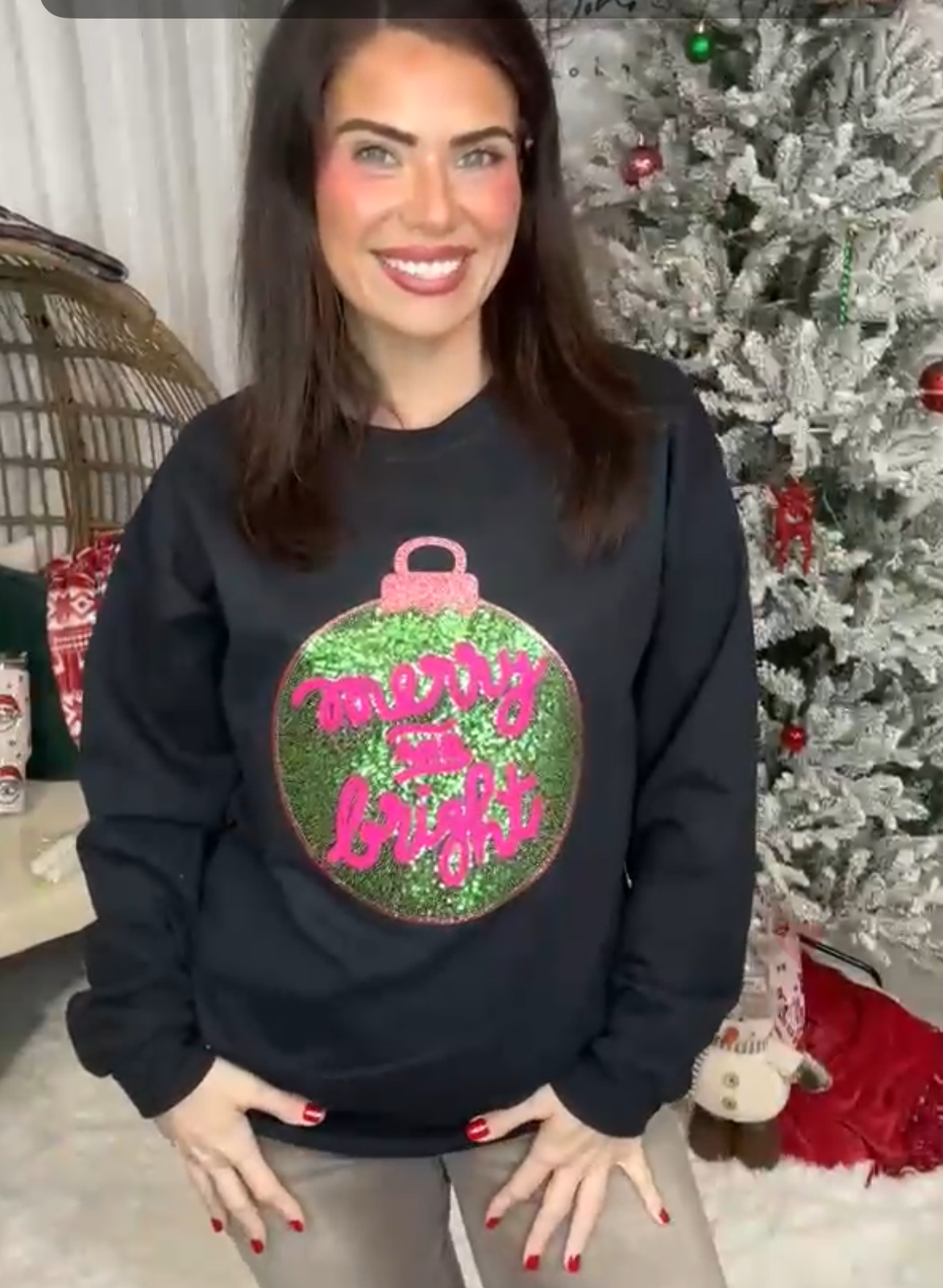 Merry & Bright Ornament Sweatshirt-125 Sweater-Lucky & Blessed Life-Heathered Boho Boutique, Women's Fashion and Accessories in Palmetto, FL