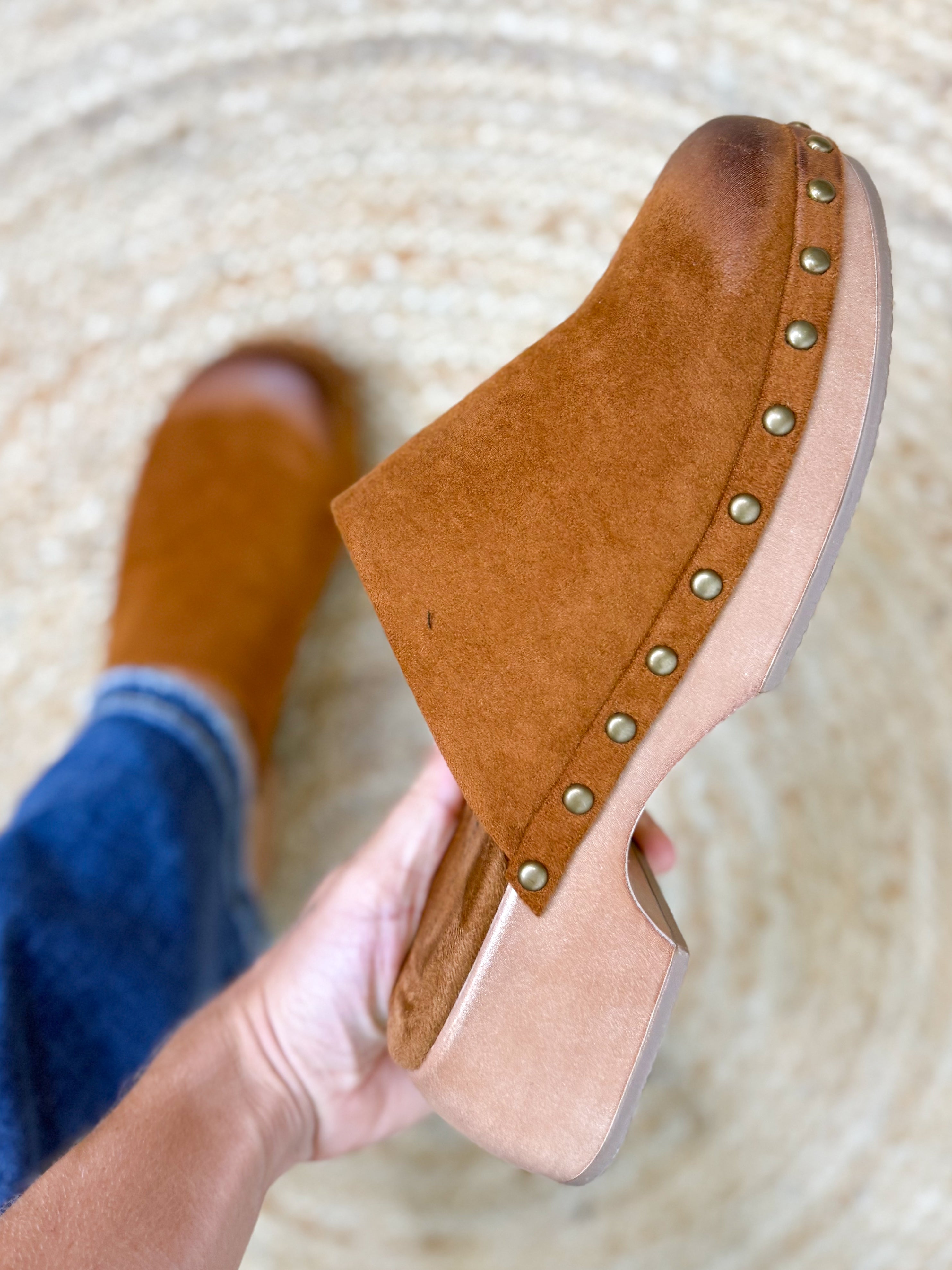 Jeda Wedged Clogs - Cognac-350 SHOES-OLEM SHOE-Heathered Boho Boutique, Women's Fashion and Accessories in Palmetto, FL
