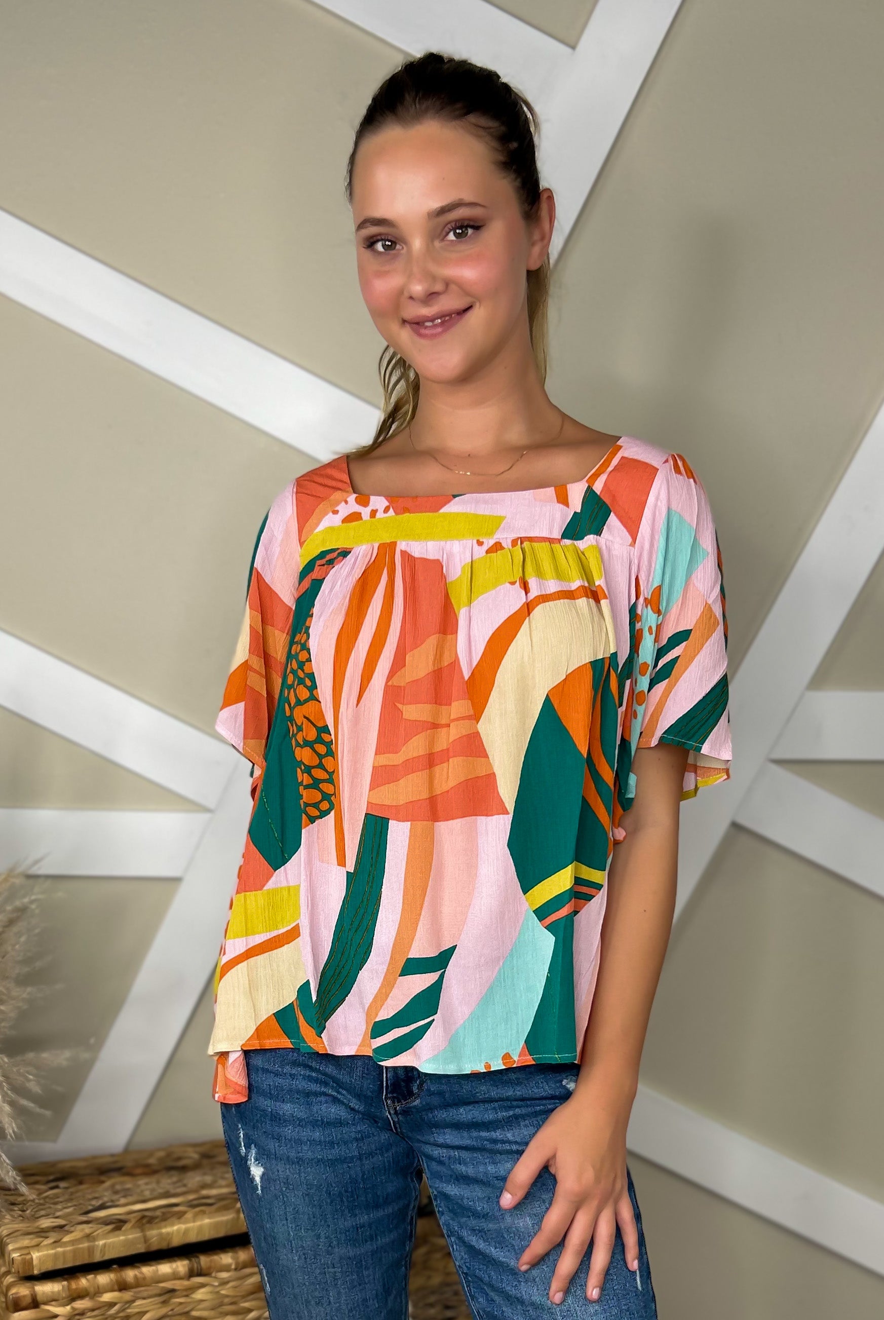 Outside the Box Top-110 Short Sleeve Top-And The Why-Heathered Boho Boutique, Women's Fashion and Accessories in Palmetto, FL