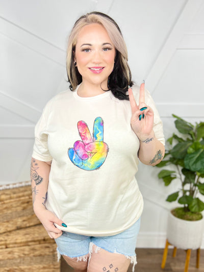 Neon Peace Hand Graphic Tee-110 Short Sleeve Top-Heathered Boho-Heathered Boho Boutique, Women's Fashion and Accessories in Palmetto, FL