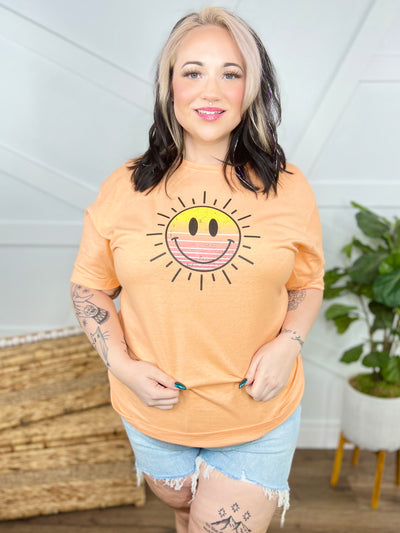 Smiley Sun Graphic Tee-110 Short Sleeve Top-Heathered Boho-Heathered Boho Boutique, Women's Fashion and Accessories in Palmetto, FL