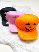 Jack-O-Lantern Trucker Hat-330 Headwear-Babe Wholesale-Heathered Boho Boutique, Women's Fashion and Accessories in Palmetto, FL