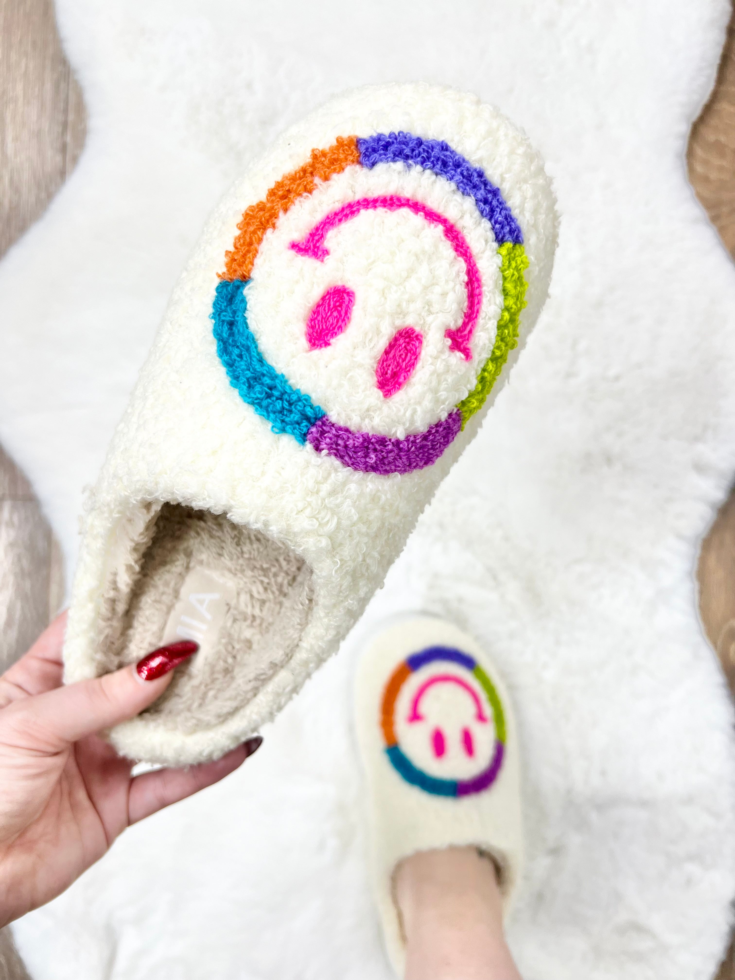 Colorful Smiley Cozi Slippers-350 Shoes-Mia Shoes-Heathered Boho Boutique, Women's Fashion and Accessories in Palmetto, FL