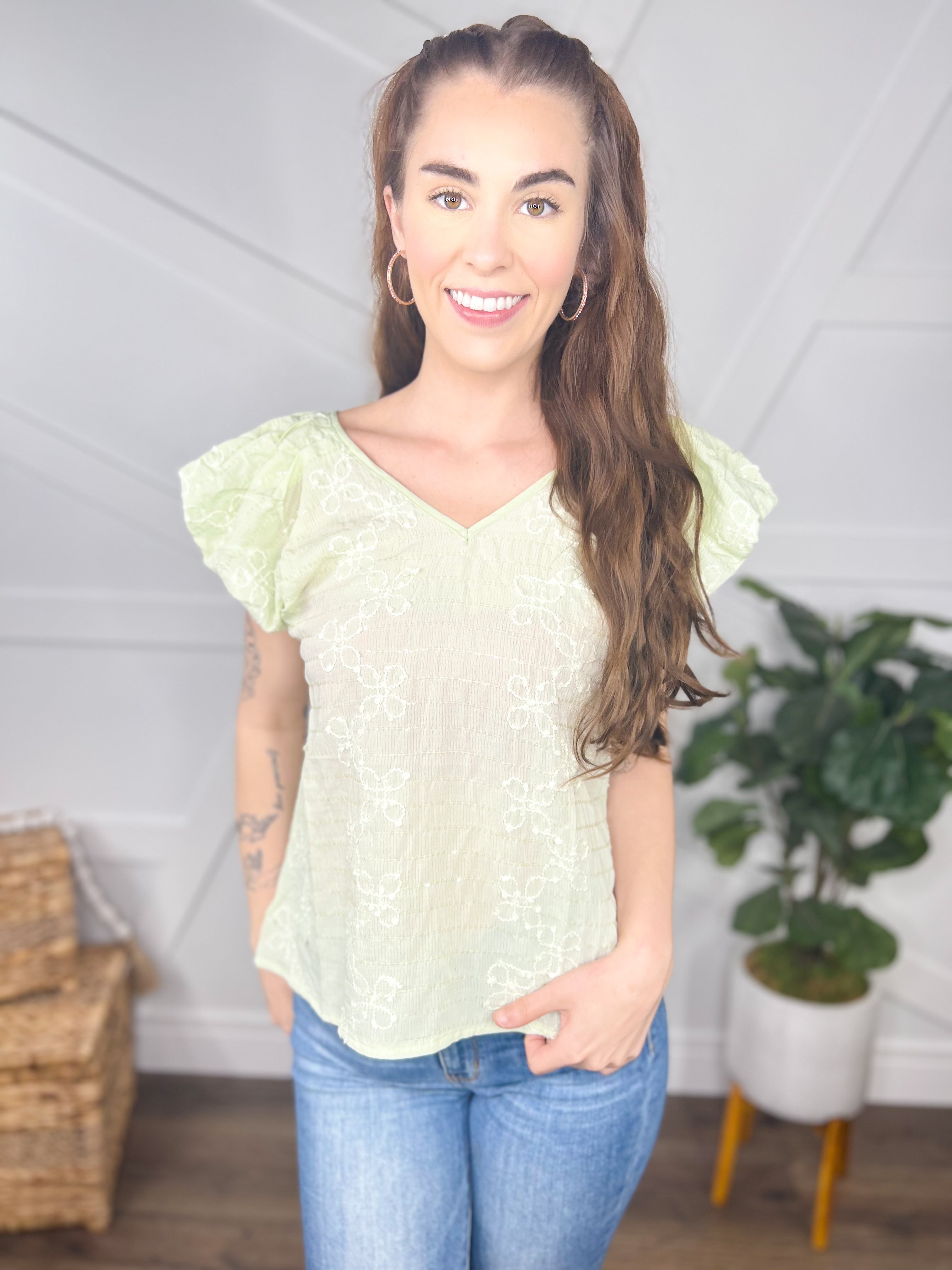 Whimsy Embroidered Top-110 Short Sleeve Top-Southern Grace-Heathered Boho Boutique, Women's Fashion and Accessories in Palmetto, FL