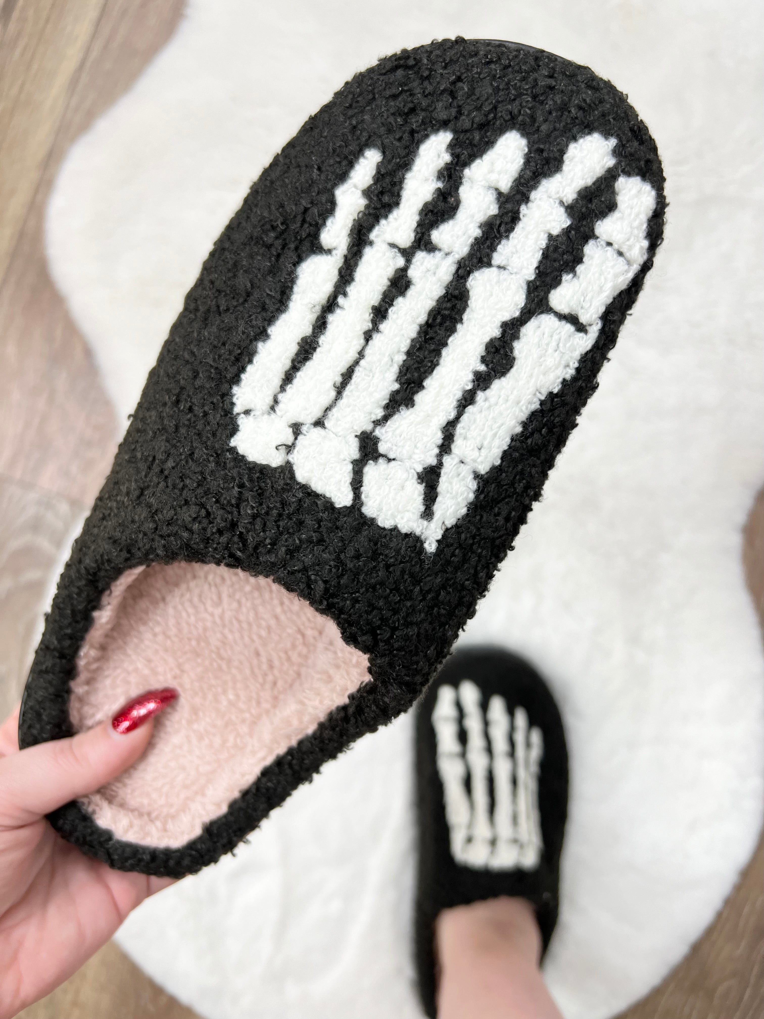 RESTOCK: Soft Plush Comfy Halloween Skeleton Feet Slippers-350 Shoes-Accity-Heathered Boho Boutique, Women's Fashion and Accessories in Palmetto, FL