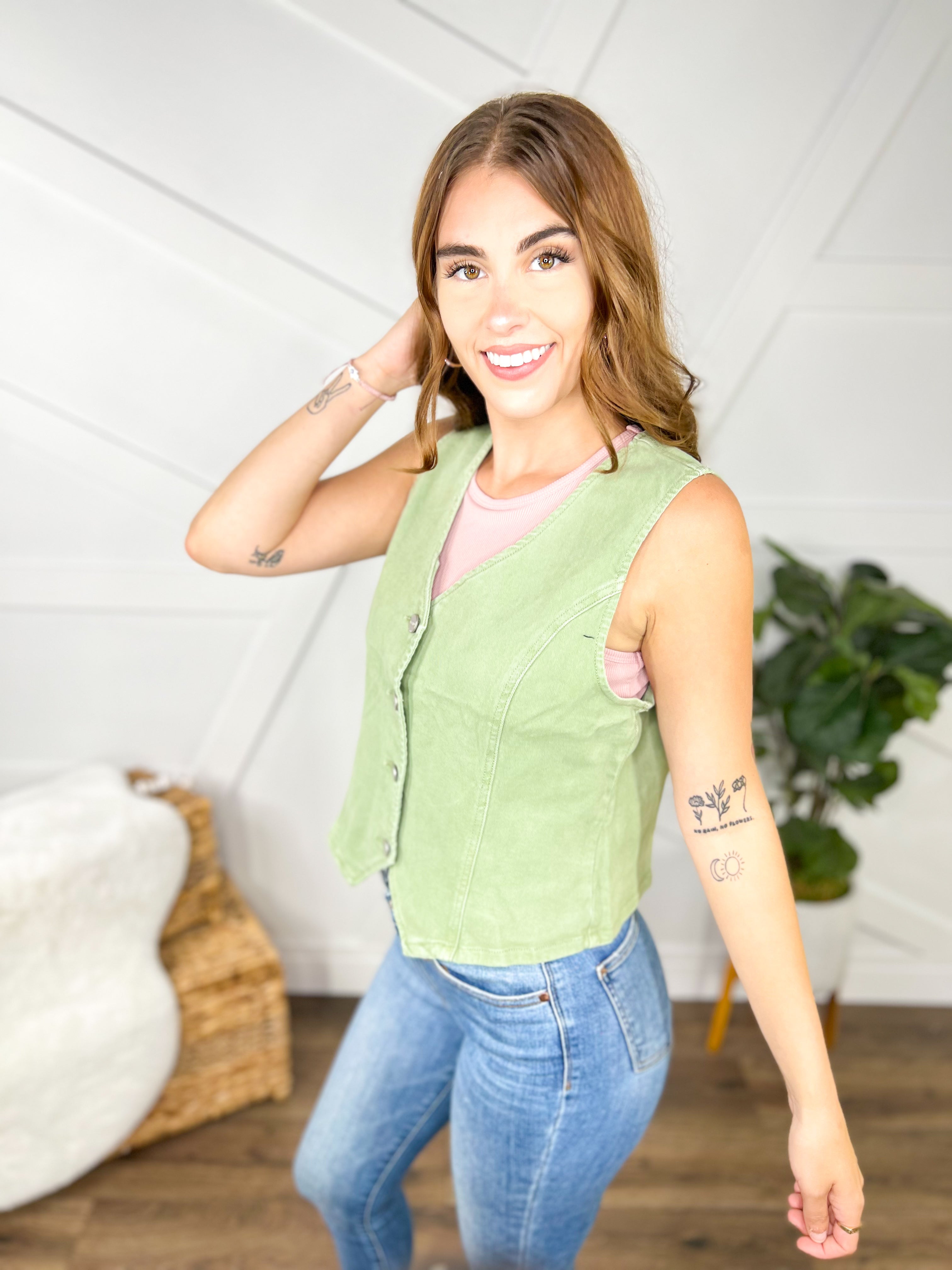 RESTOCK : Revolve Denim Button Down Vest-200 Jackets/Shackets-Risen Jeans-Heathered Boho Boutique, Women's Fashion and Accessories in Palmetto, FL