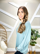 Notched Flow Top-120 Long Sleeve Tops-Mono B-Heathered Boho Boutique, Women's Fashion and Accessories in Palmetto, FL
