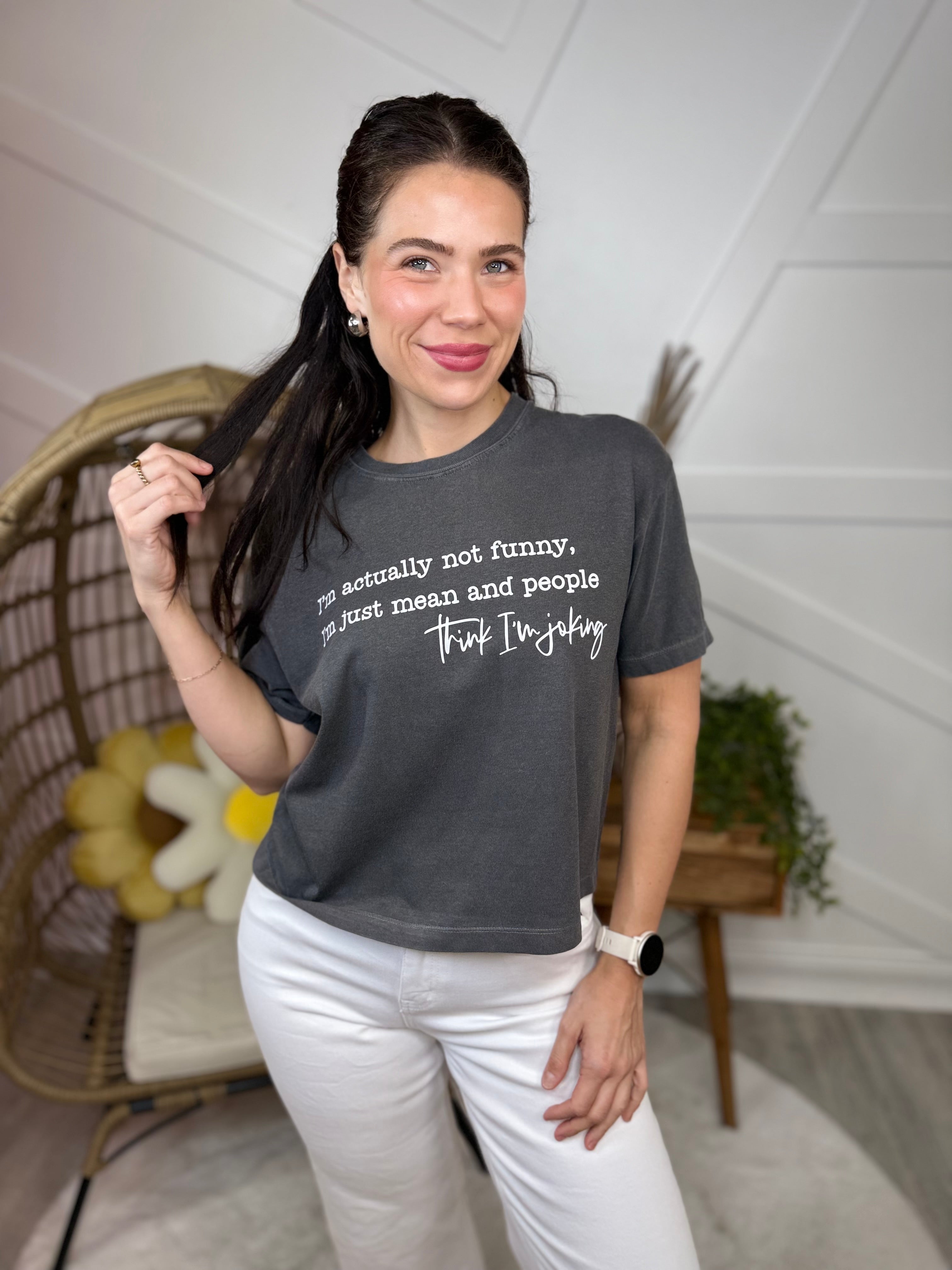 Actually, Not Funny Graphic Boxy Crop Tee-130 Graphic Tees-Heathered Boho-Heathered Boho Boutique, Women's Fashion and Accessories in Palmetto, FL