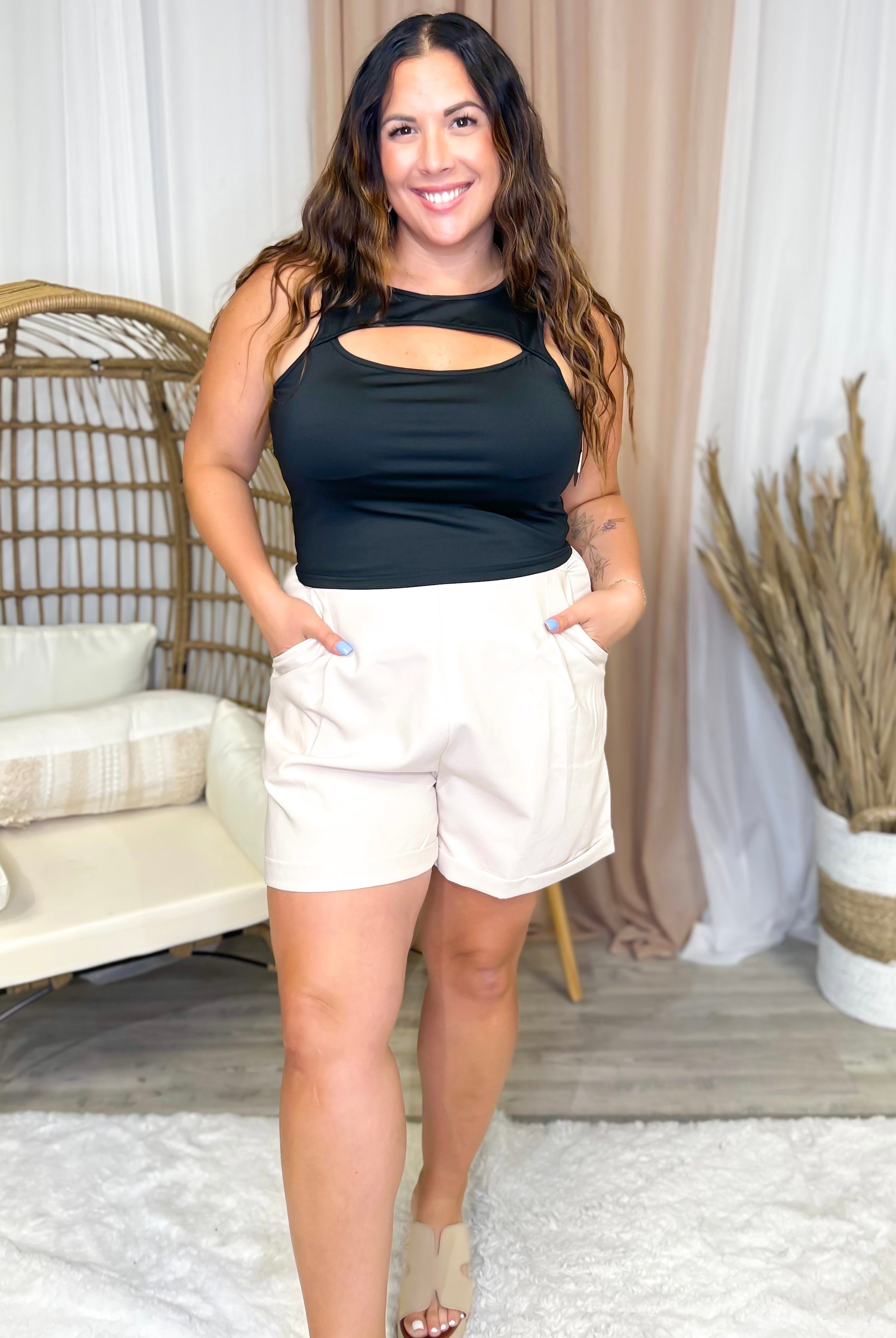 Sculptured Smocked Shorts-160 shorts-White Birch-Heathered Boho Boutique, Women's Fashion and Accessories in Palmetto, FL
