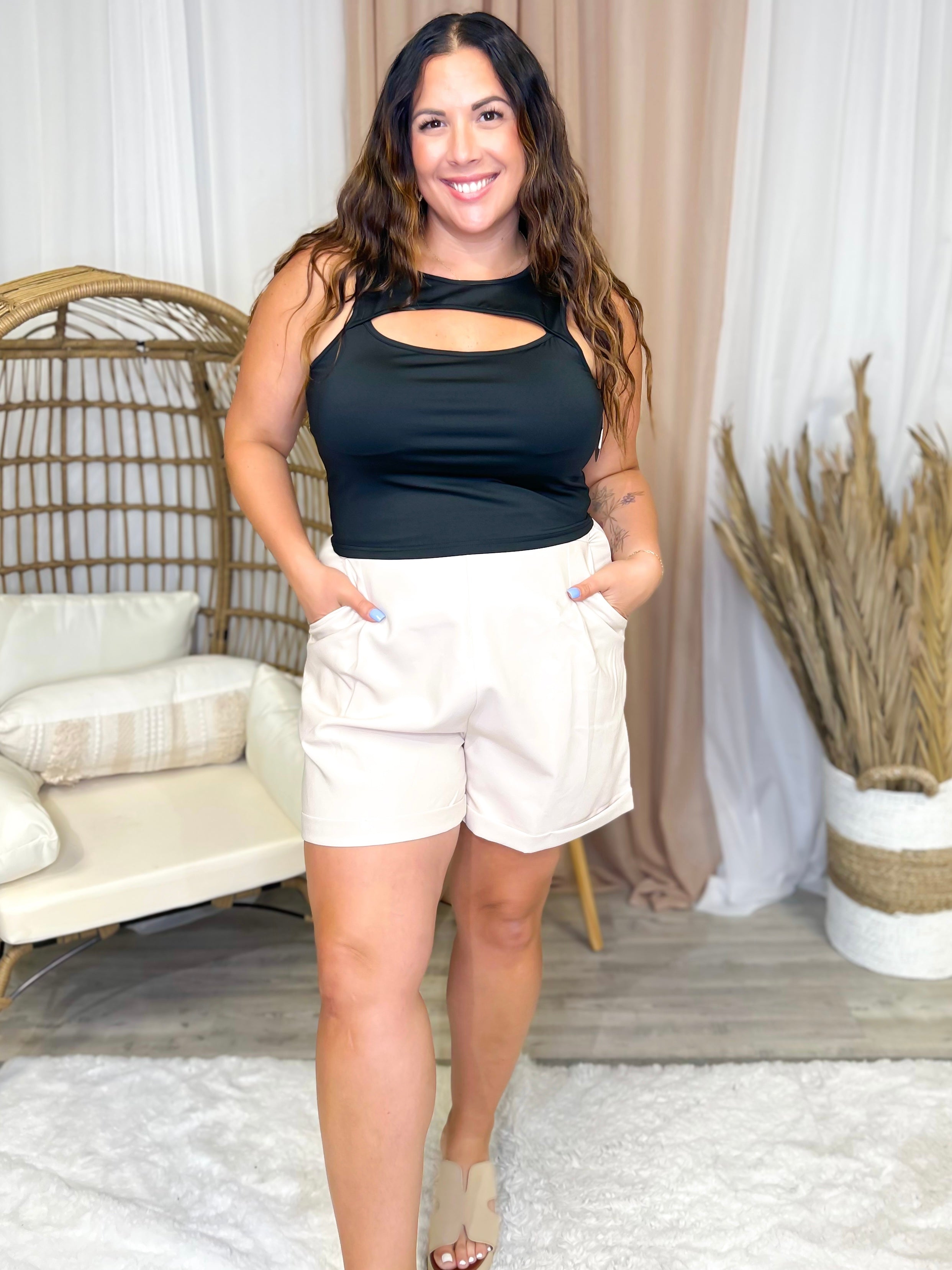 Sculptured Smocked Shorts-160 shorts-White Birch-Heathered Boho Boutique, Women's Fashion and Accessories in Palmetto, FL