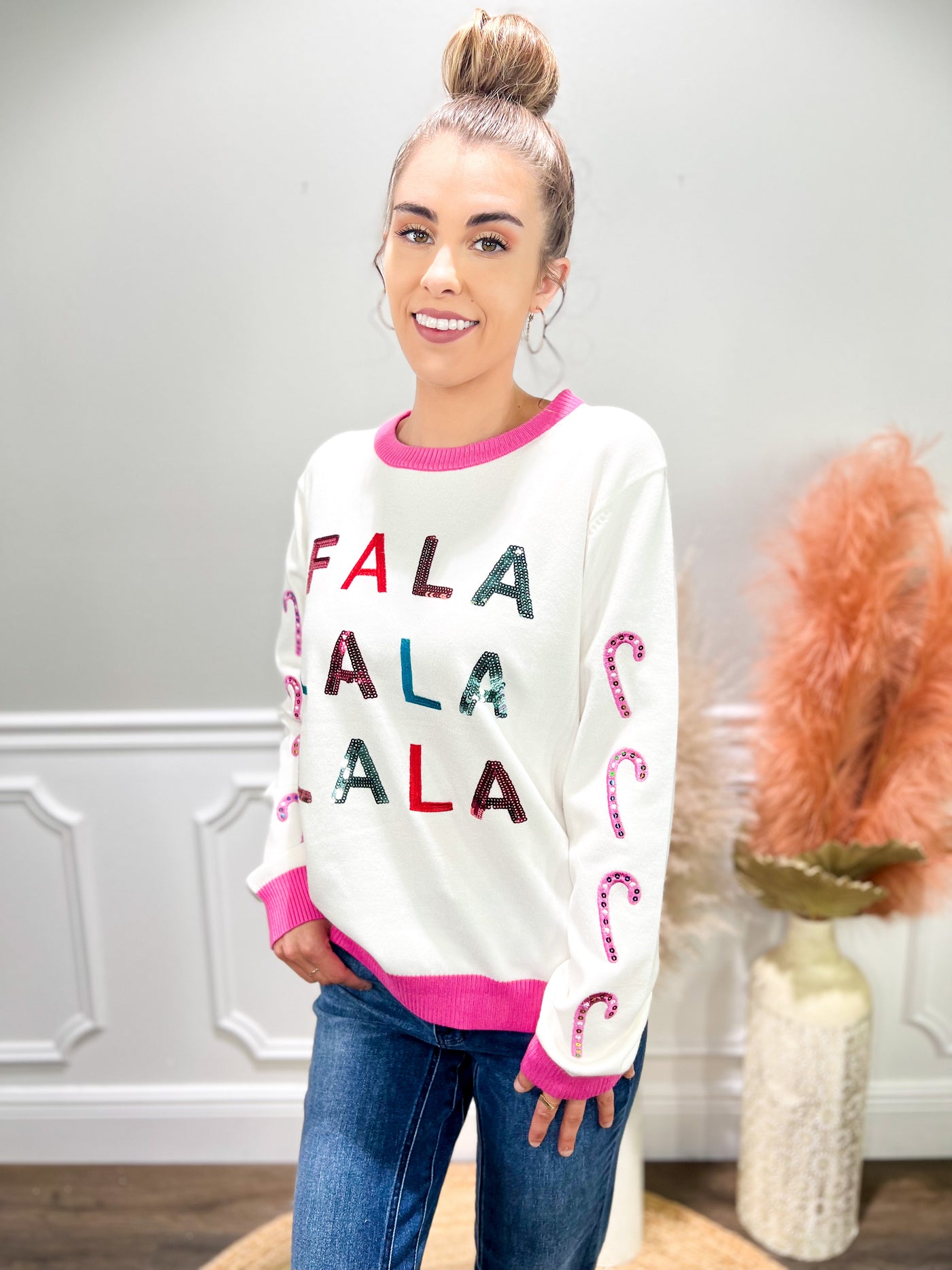 FALALA Candy Cane Sleeve Sweater