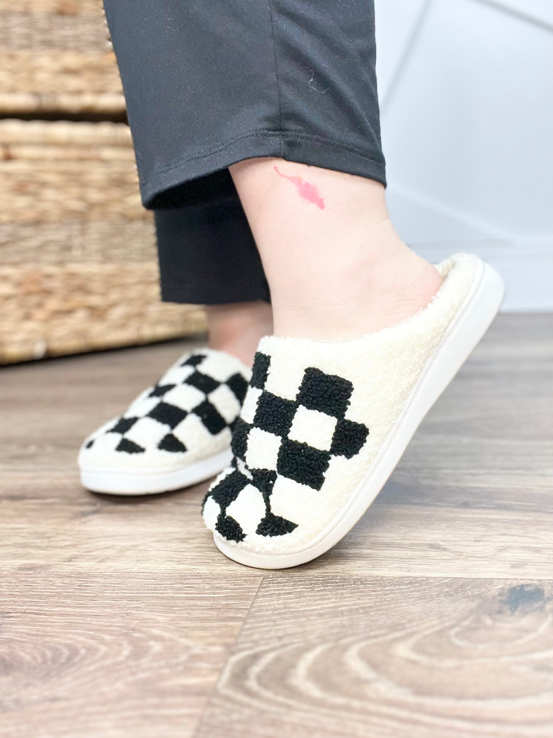 Black & White Checkered Cozi Slippers-350 Shoes-Mia Shoes-Heathered Boho Boutique, Women's Fashion and Accessories in Palmetto, FL