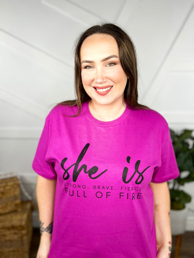 She Is Full of Fire Graphic Tee-110 Short Sleeve Top-Heathered Boho-Heathered Boho Boutique, Women's Fashion and Accessories in Palmetto, FL