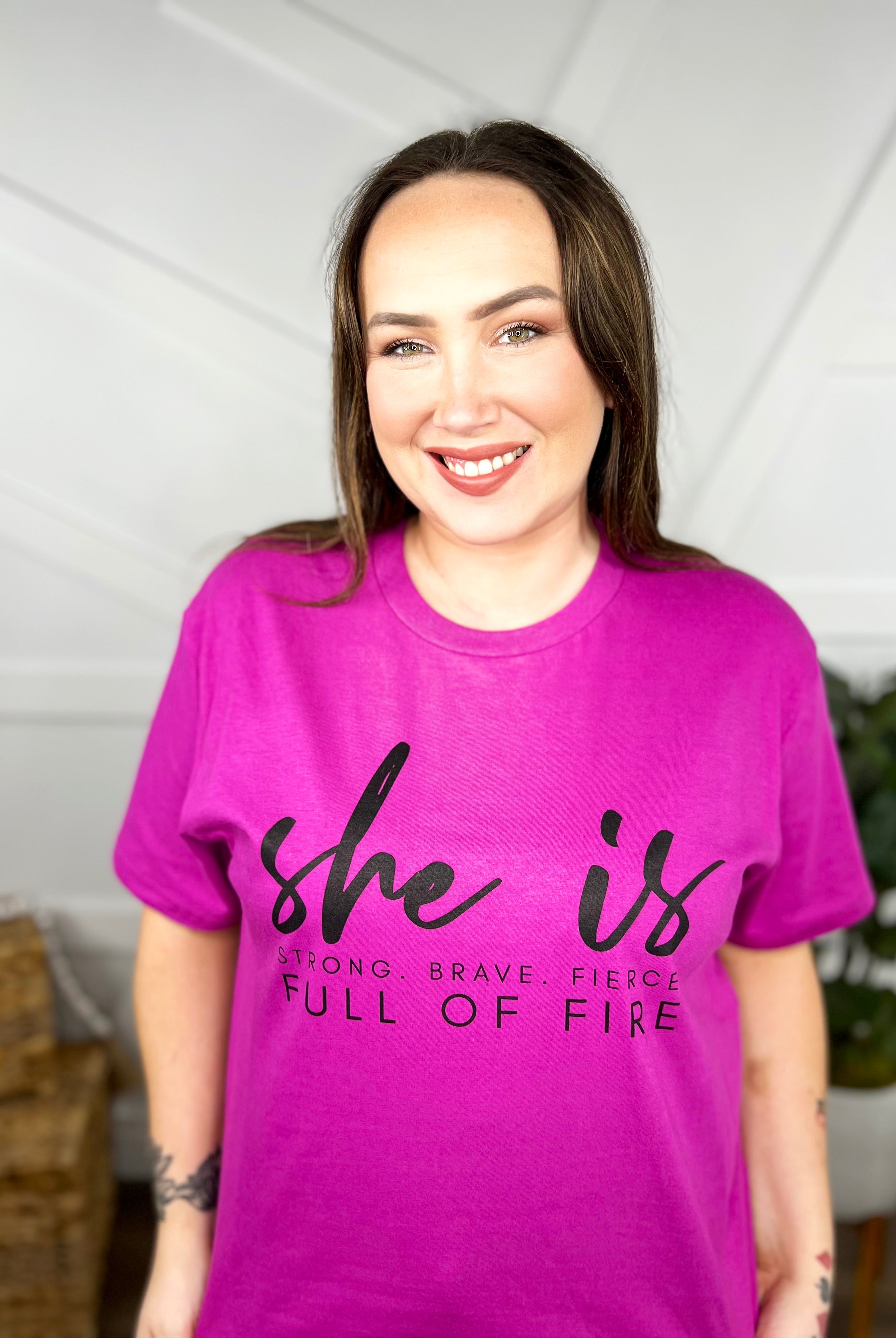 She Is Full of Fire Graphic Tee-110 Short Sleeve Top-Heathered Boho-Heathered Boho Boutique, Women's Fashion and Accessories in Palmetto, FL