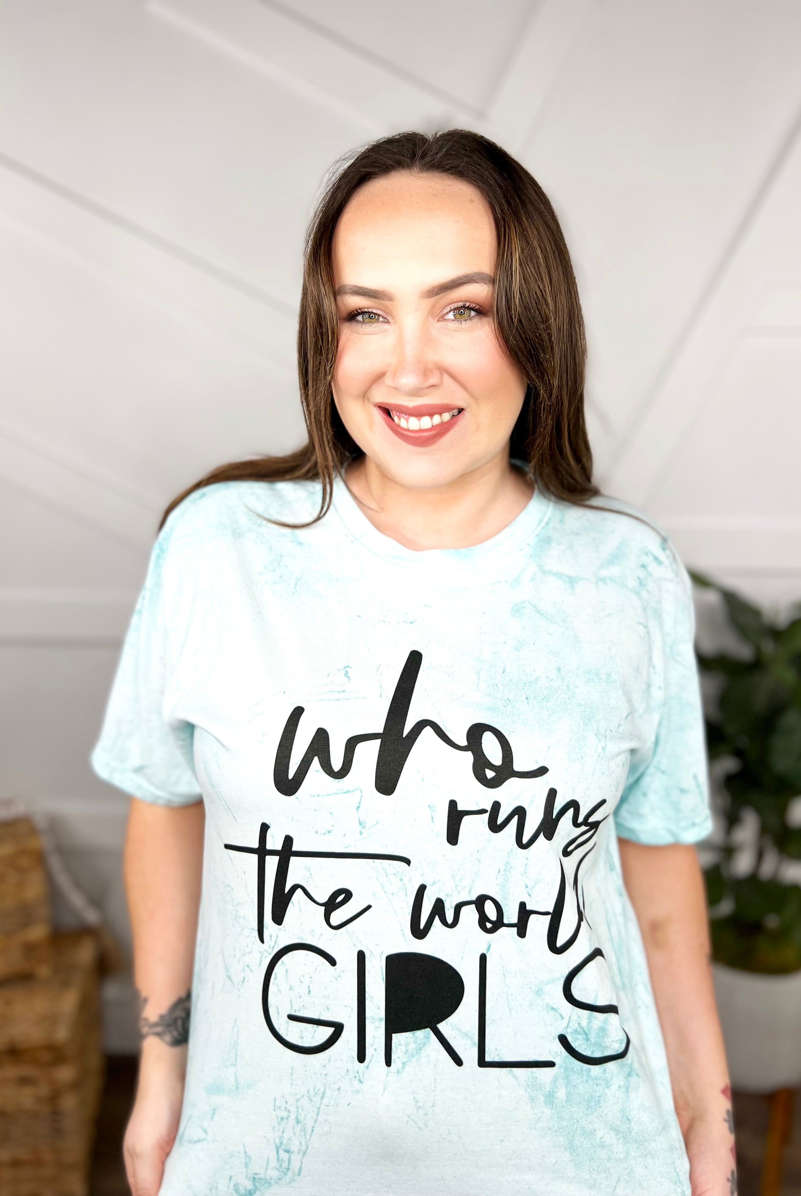 Who Runs The World Girls Graphic Tee-110 Short Sleeve Top-Heathered Boho-Heathered Boho Boutique, Women's Fashion and Accessories in Palmetto, FL