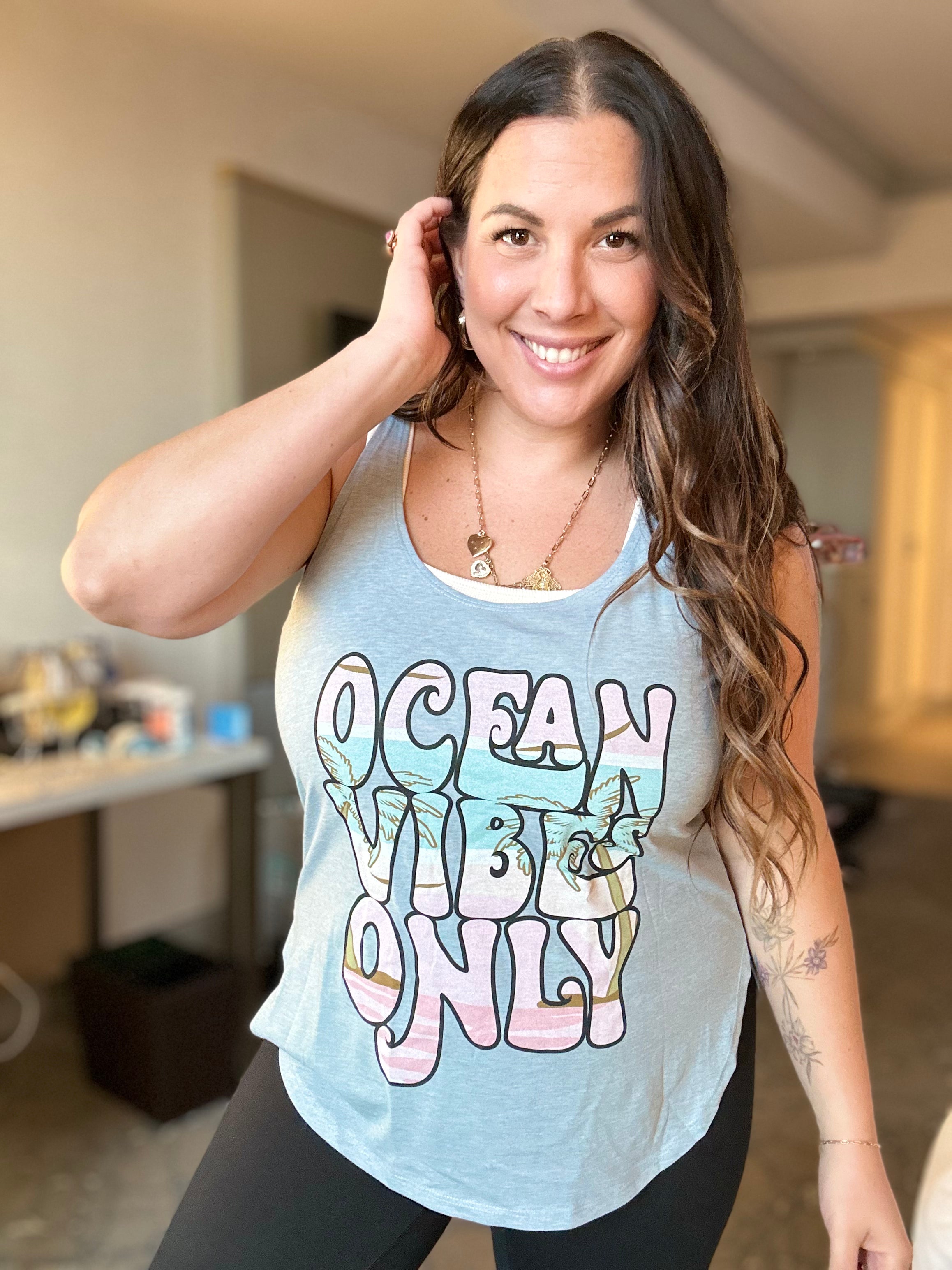 Ocean Vibes Only Graphic Tank-100 Tank/Crop Tops-Heathered Boho-Heathered Boho Boutique, Women's Fashion and Accessories in Palmetto, FL