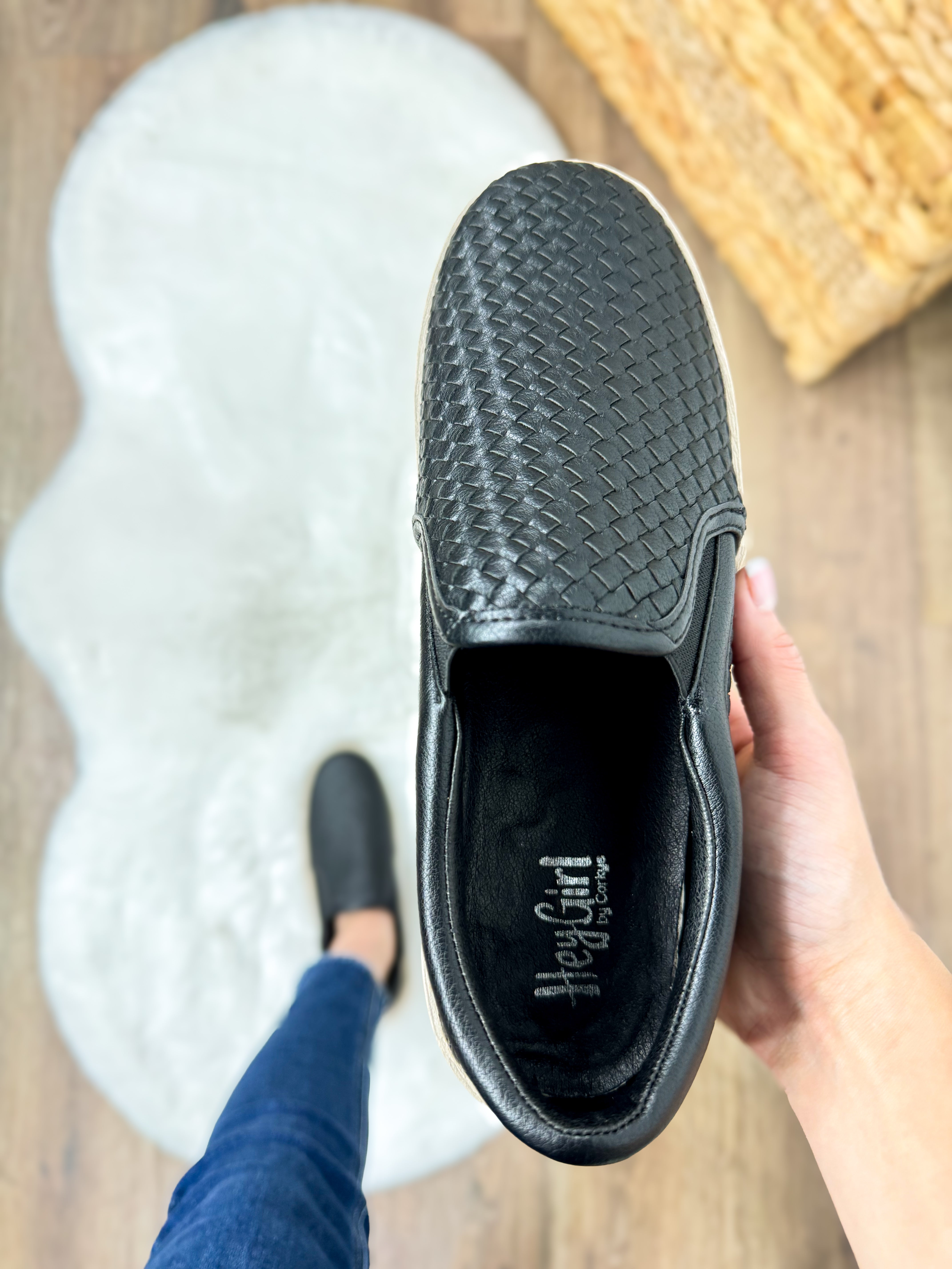 I'm Weaving Slip Ons - Black-350 Shoes-Corkys-Heathered Boho Boutique, Women's Fashion and Accessories in Palmetto, FL