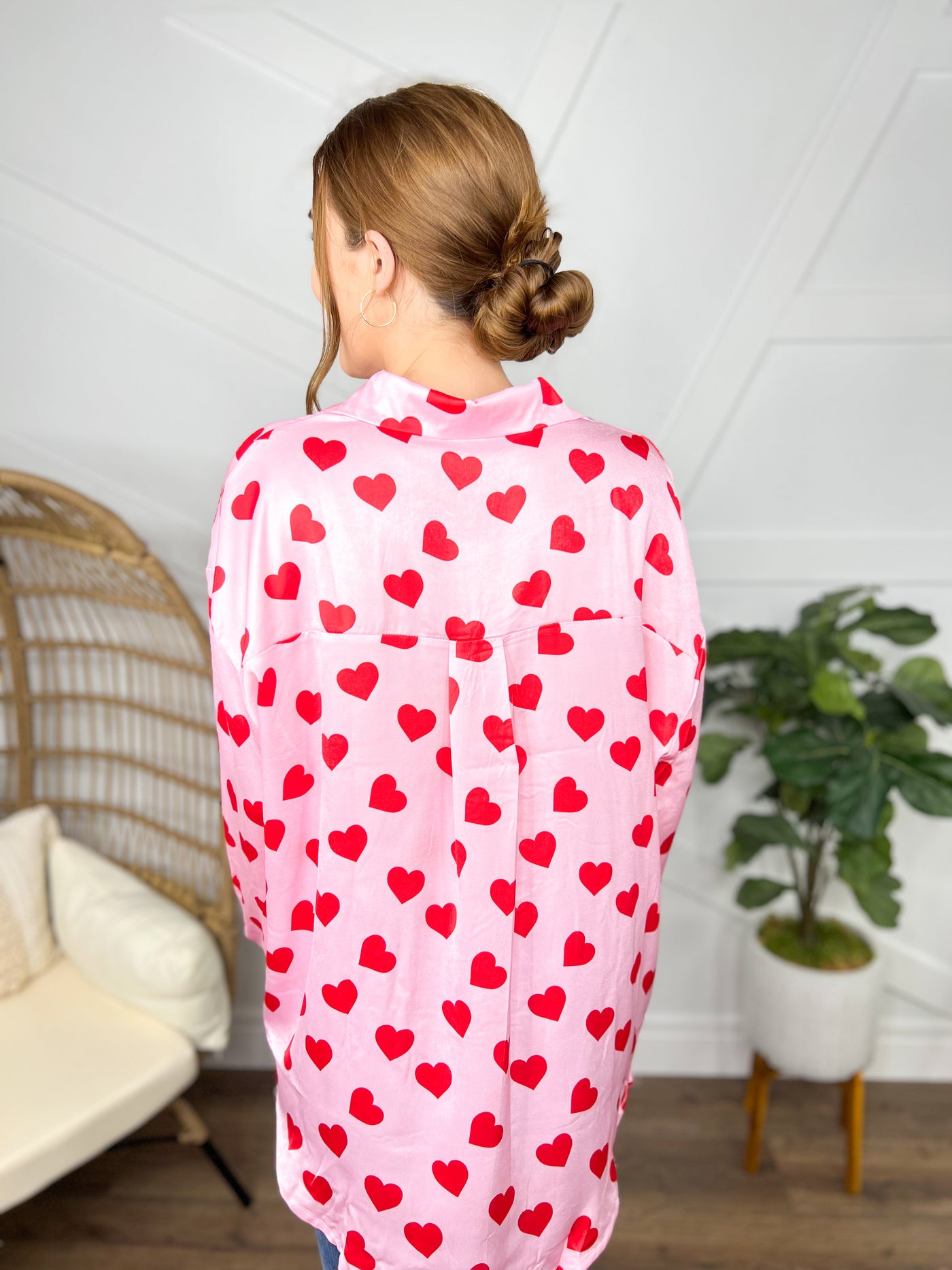 Kathryn Red Hearts Button Up Top