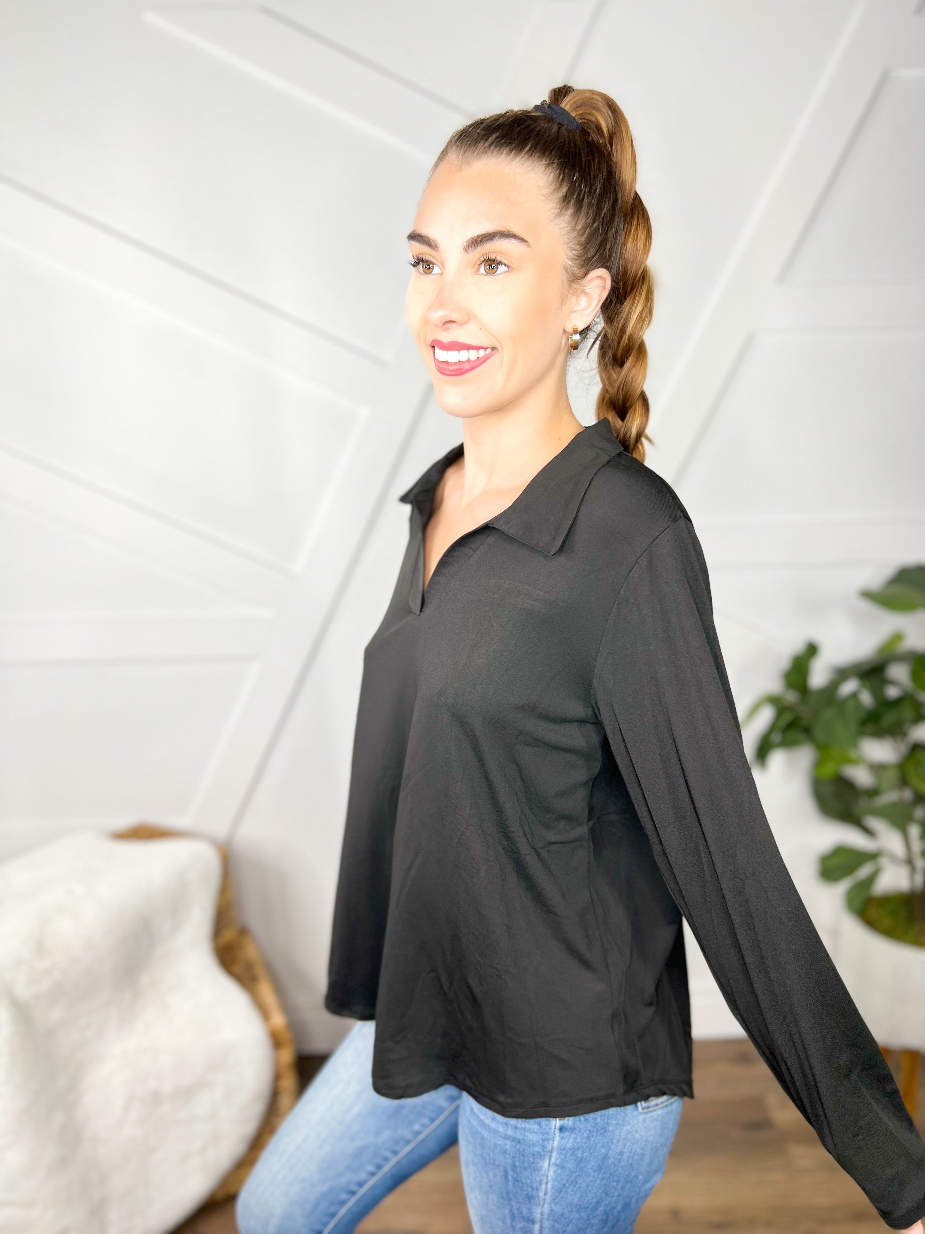 Gemma V-Neck Top-120 Long Sleeve Tops-Southern Grace-Heathered Boho Boutique, Women's Fashion and Accessories in Palmetto, FL