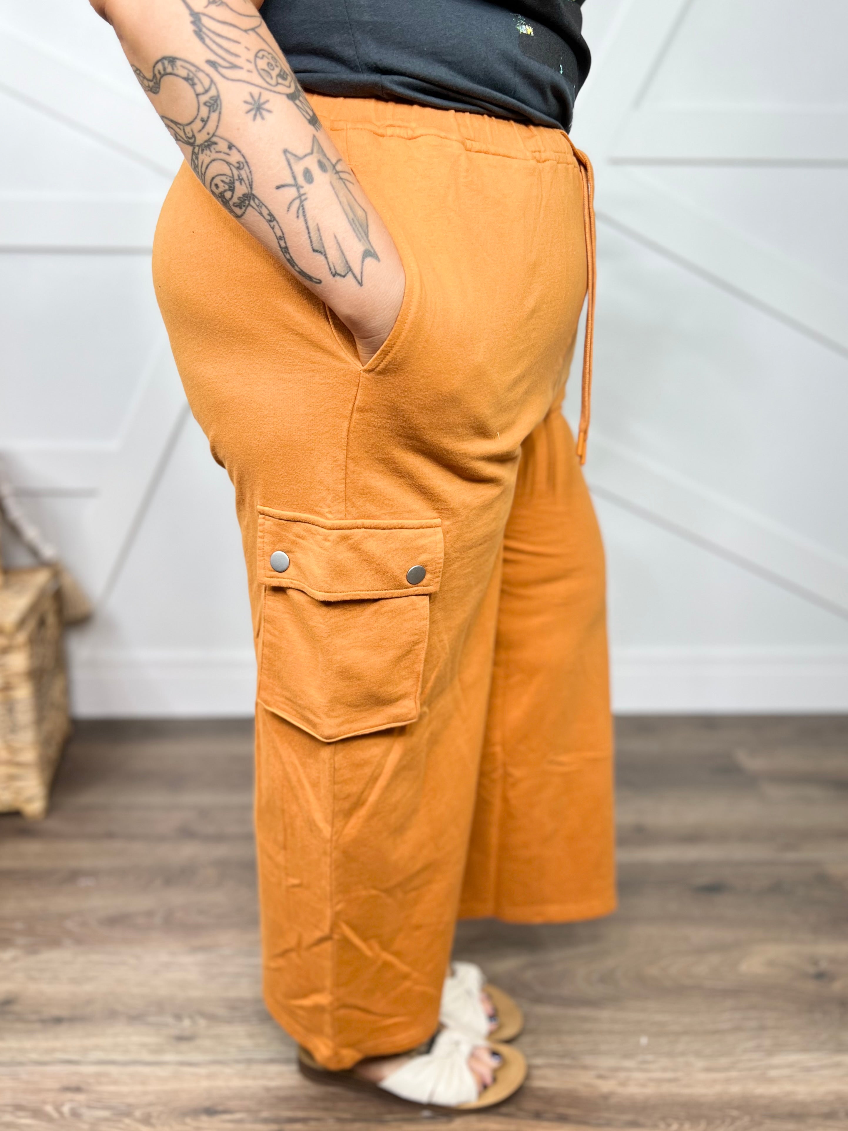 Best Feeling Wide Cargo Pants-150 PANTS-Oddi-Heathered Boho Boutique, Women's Fashion and Accessories in Palmetto, FL