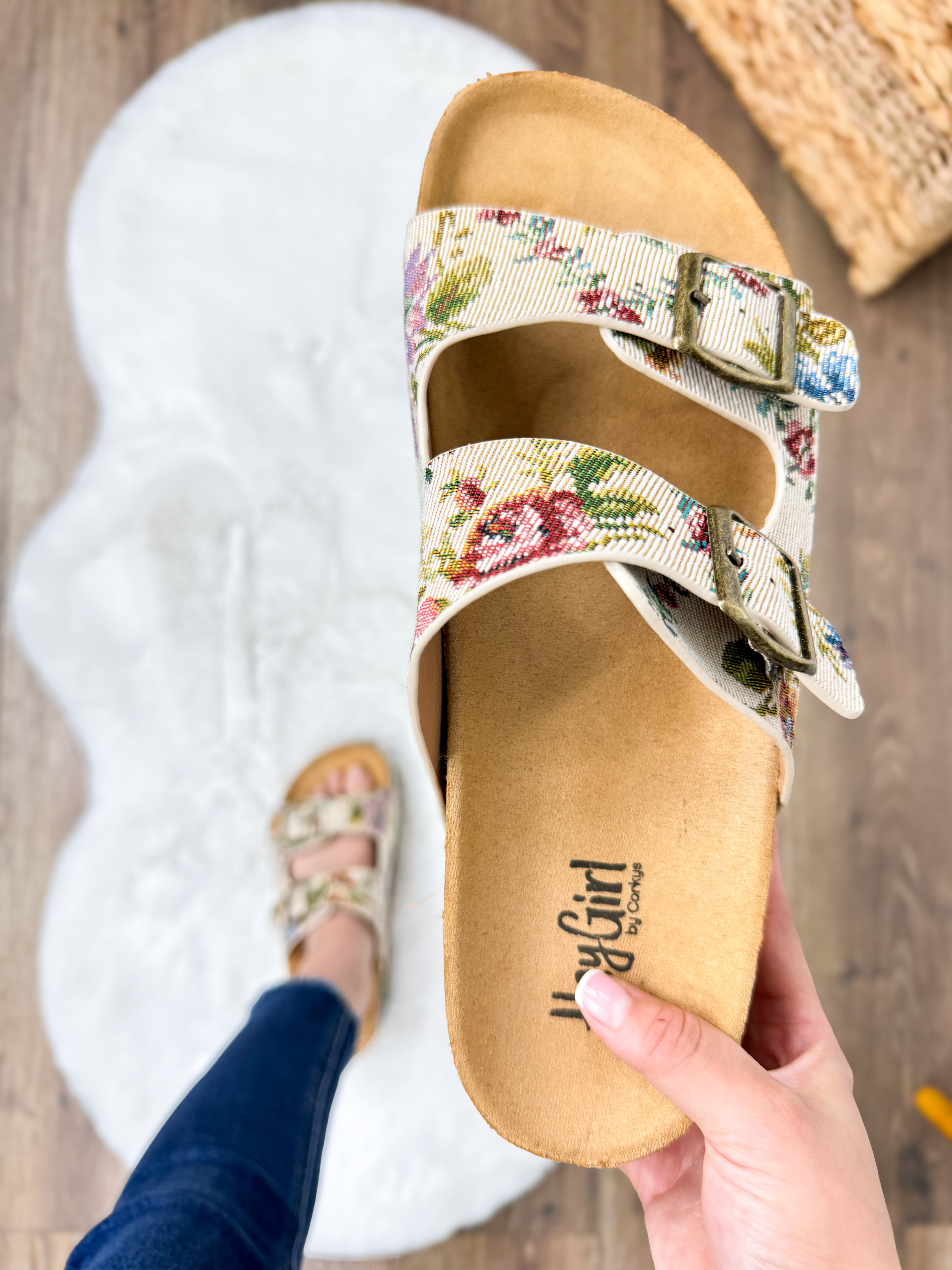 Wanna Be Platform Sandals - Sand Brocade Floral-350 Shoes-Corkys-Heathered Boho Boutique, Women's Fashion and Accessories in Palmetto, FL