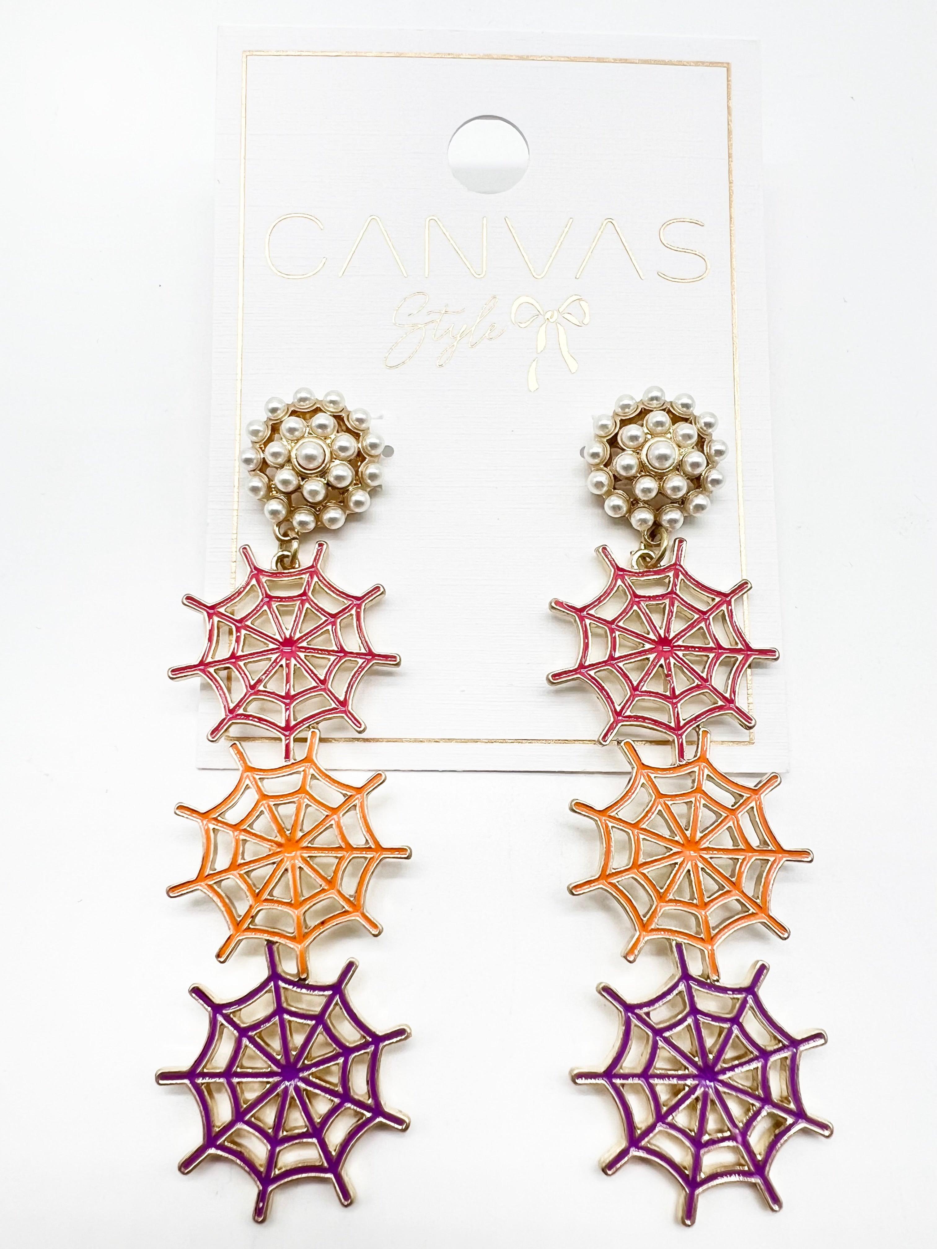 Halloween Enamel Linked Spider Web Drop Earrings-310 Jewelry-Canvas-Heathered Boho Boutique, Women's Fashion and Accessories in Palmetto, FL