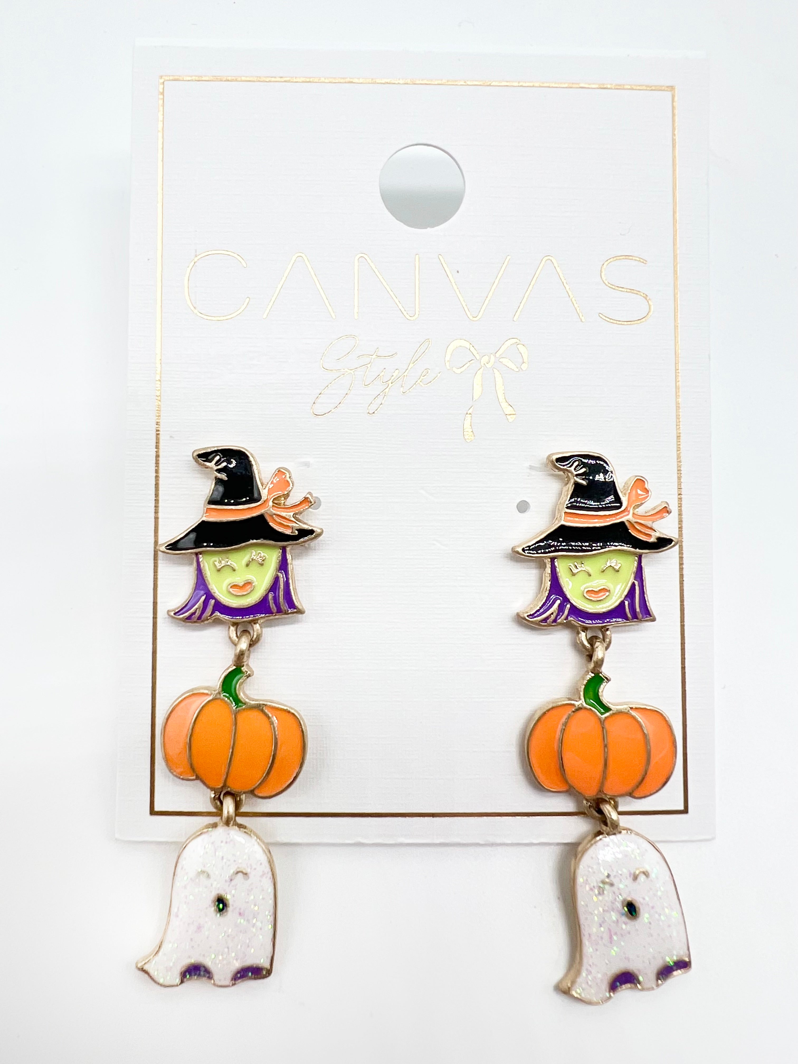 Halloween Frights Enamel Triple Drop Earrings-310 Jewelry-Canvas-Heathered Boho Boutique, Women's Fashion and Accessories in Palmetto, FL