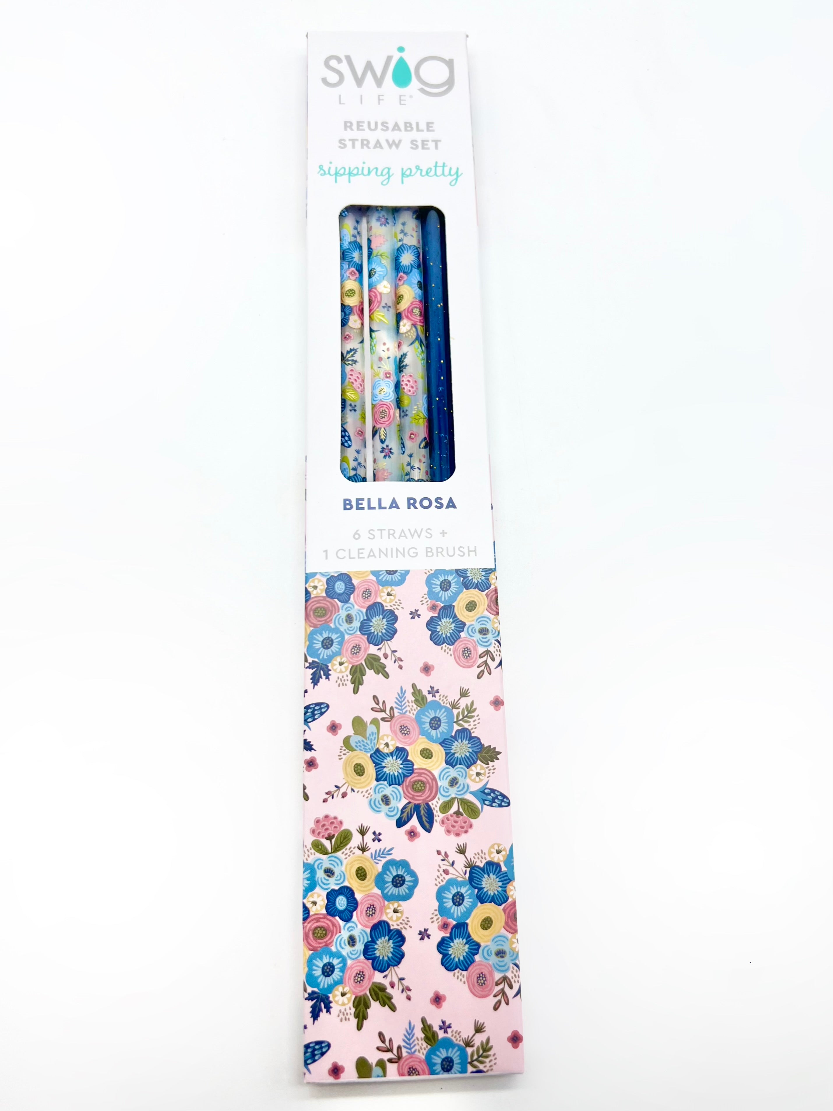 Bella Rosa + Navy Glitter Reusable Straw Set-340 Other Accessories-Swig-Heathered Boho Boutique, Women's Fashion and Accessories in Palmetto, FL