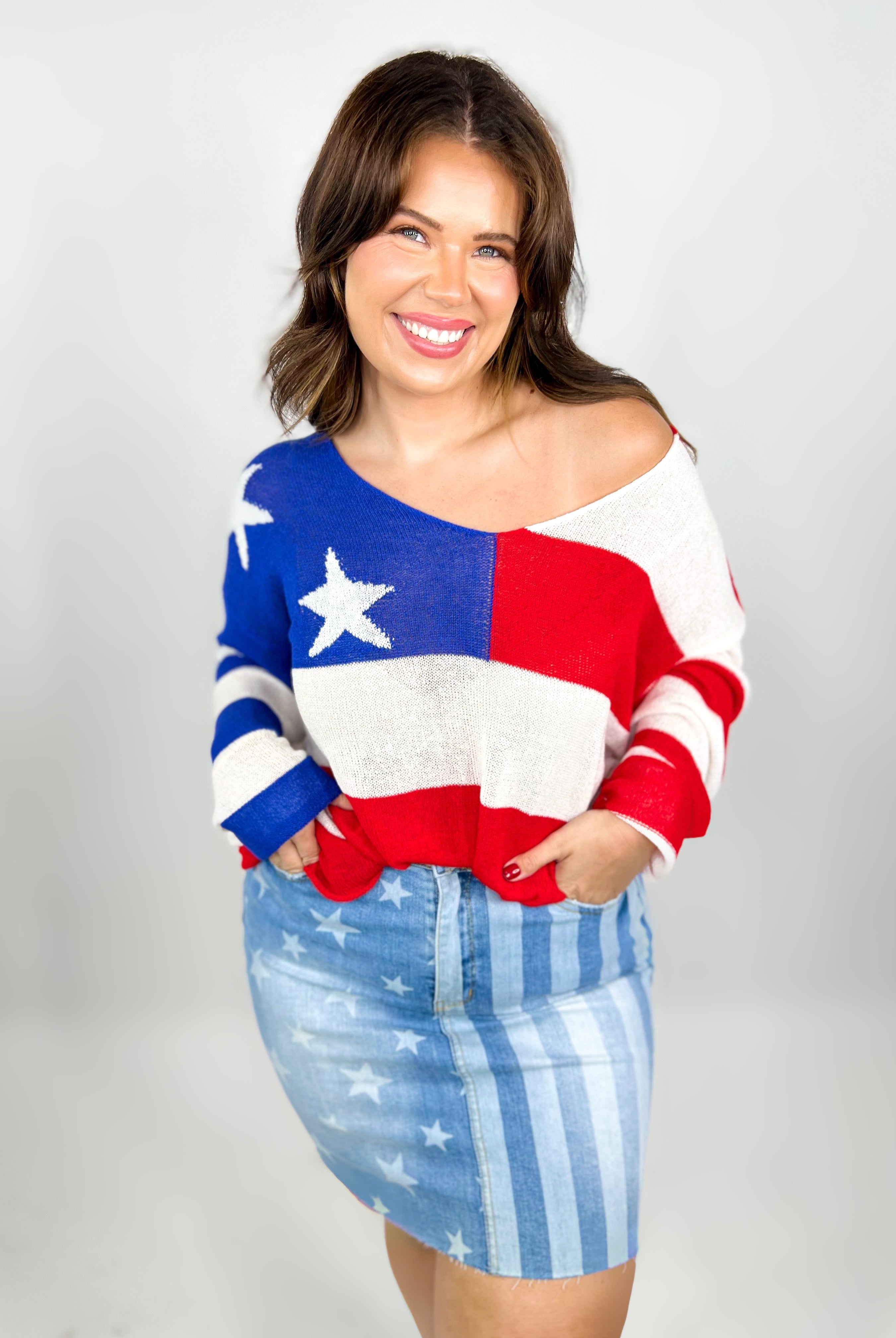 Patriotic Pride Top-120 Long Sleeve Tops-First Love-Heathered Boho Boutique, Women's Fashion and Accessories in Palmetto, FL
