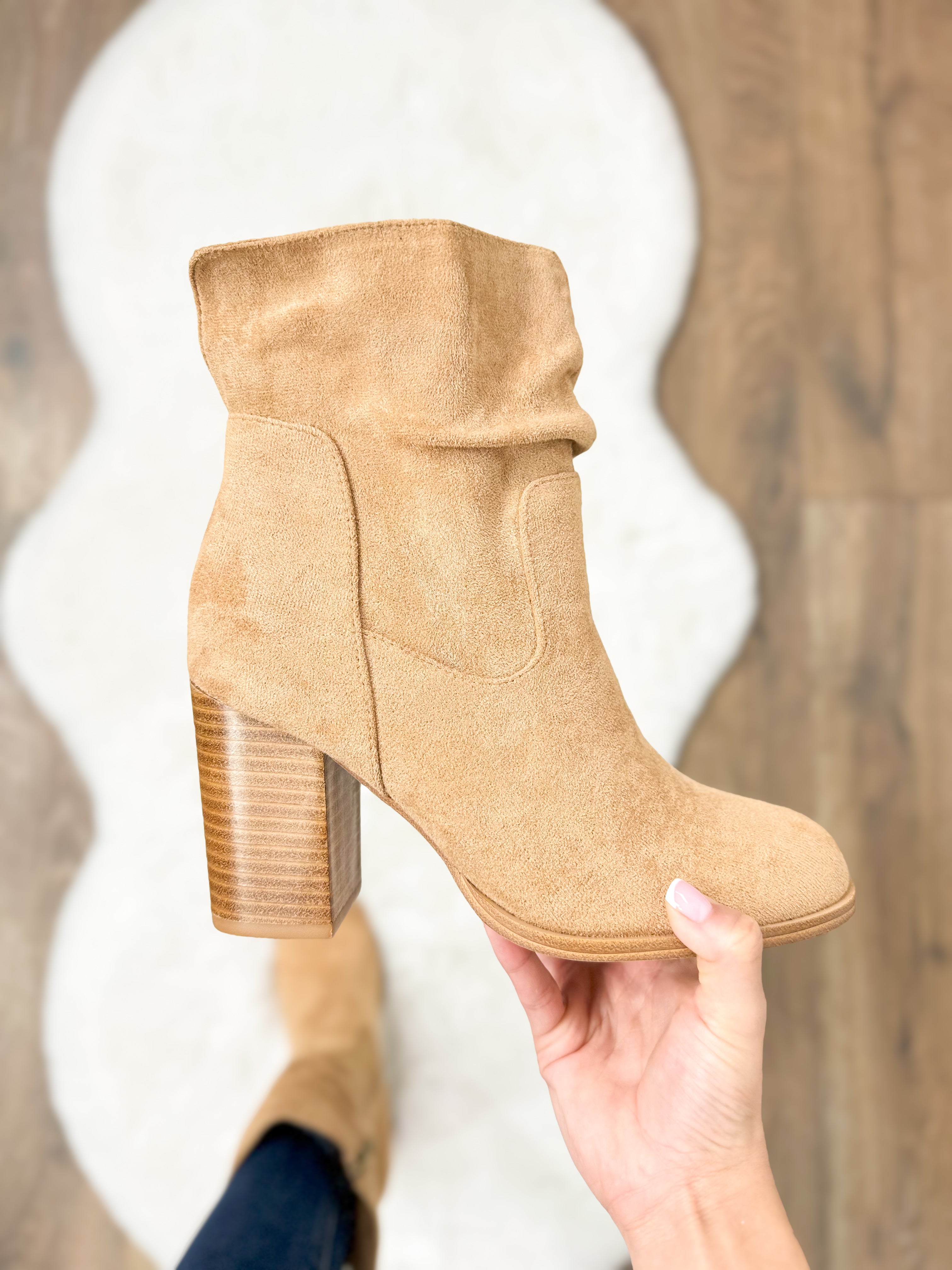 Corkys Last Call Wedged Boots - Camel Faux Suede-350 Shoes-Corkys-Heathered Boho Boutique, Women's Fashion and Accessories in Palmetto, FL