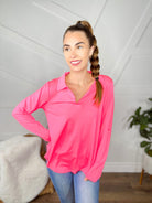 Gemma V-Neck Top-120 Long Sleeve Tops-Southern Grace-Heathered Boho Boutique, Women's Fashion and Accessories in Palmetto, FL