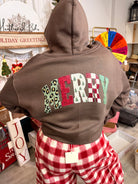 MERRY Graphic Crop Zip Hoodie-210 Hoodies-Heathered Boho-Heathered Boho Boutique, Women's Fashion and Accessories in Palmetto, FL