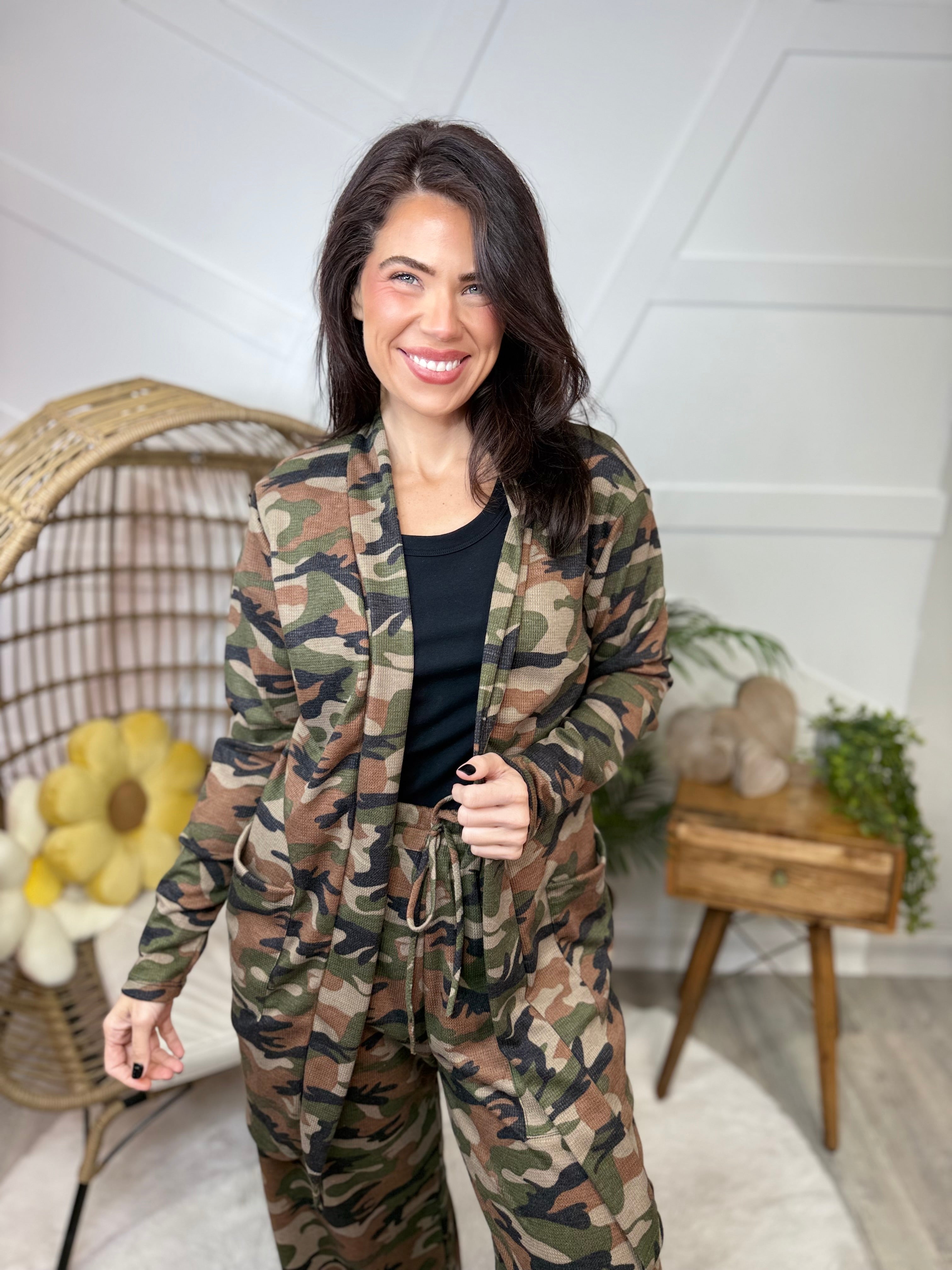Restock: Camo Waffle Reese Cardigan-220 CARDIGANS KIMONOS-BLAKELEY-Heathered Boho Boutique, Women's Fashion and Accessories in Palmetto, FL