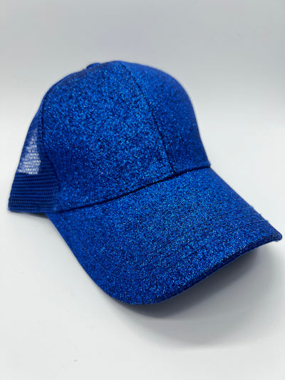 Blue Glitter High Pony Tail Hat