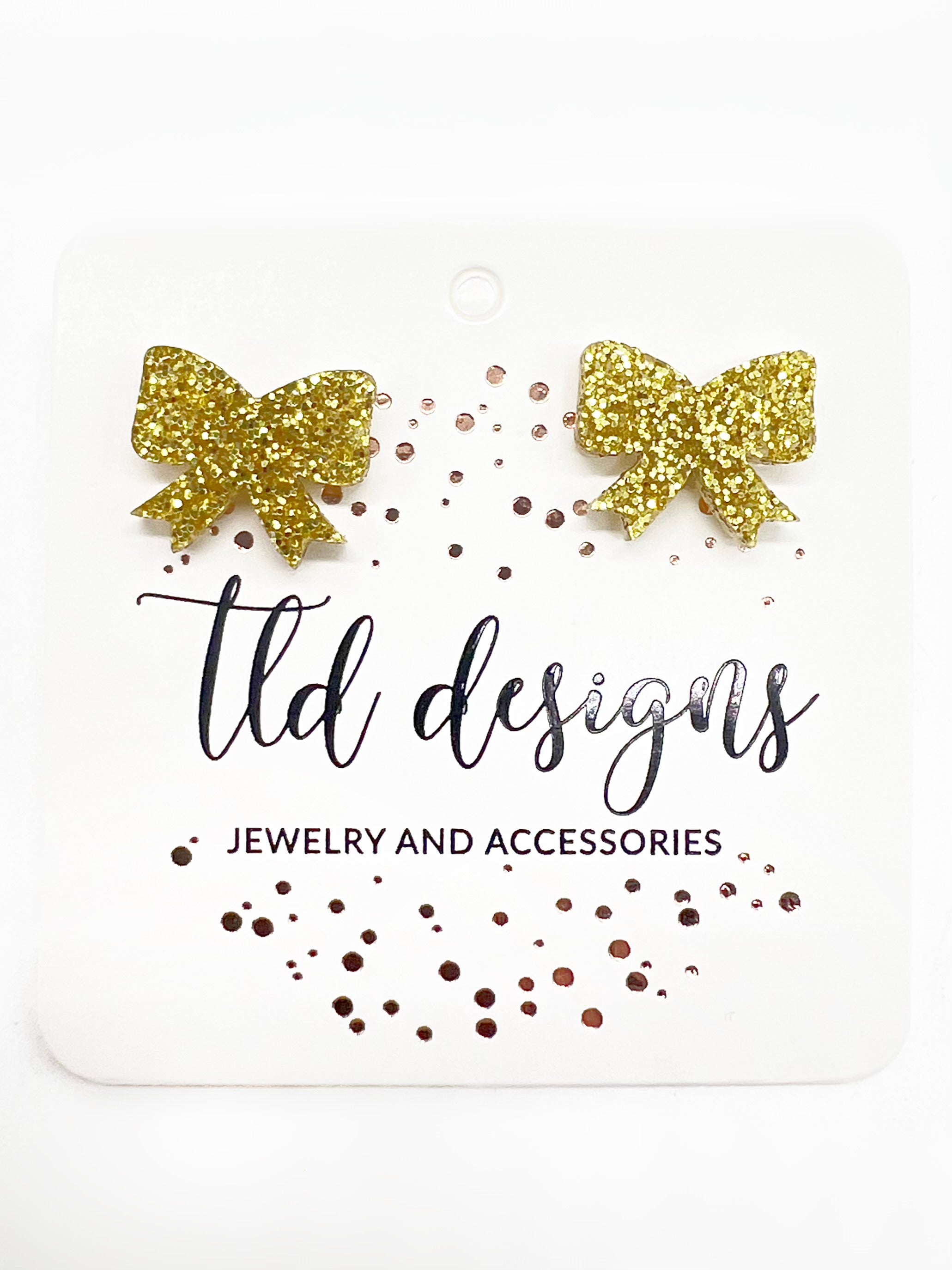 Glitter Bow Studs-310 JEWELRY-TLD DESIGNS-Heathered Boho Boutique, Women's Fashion and Accessories in Palmetto, FL