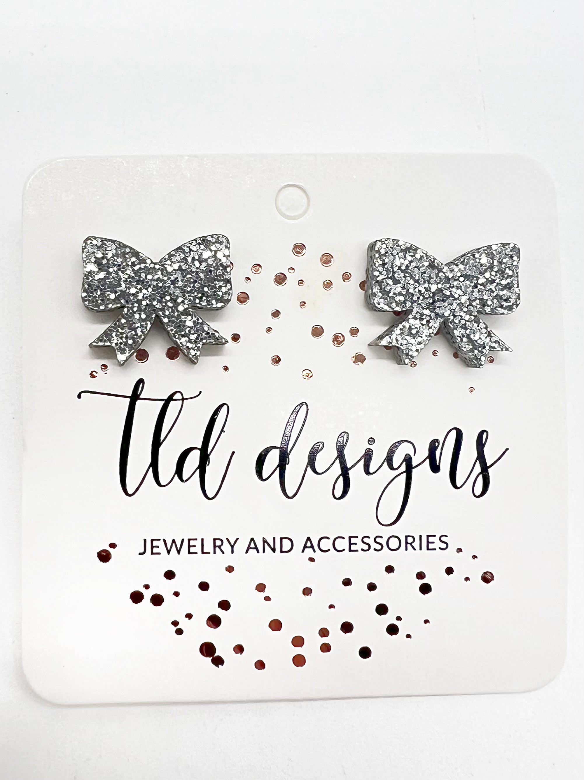 Glitter Bow Studs-310 JEWELRY-TLD DESIGNS-Heathered Boho Boutique, Women's Fashion and Accessories in Palmetto, FL