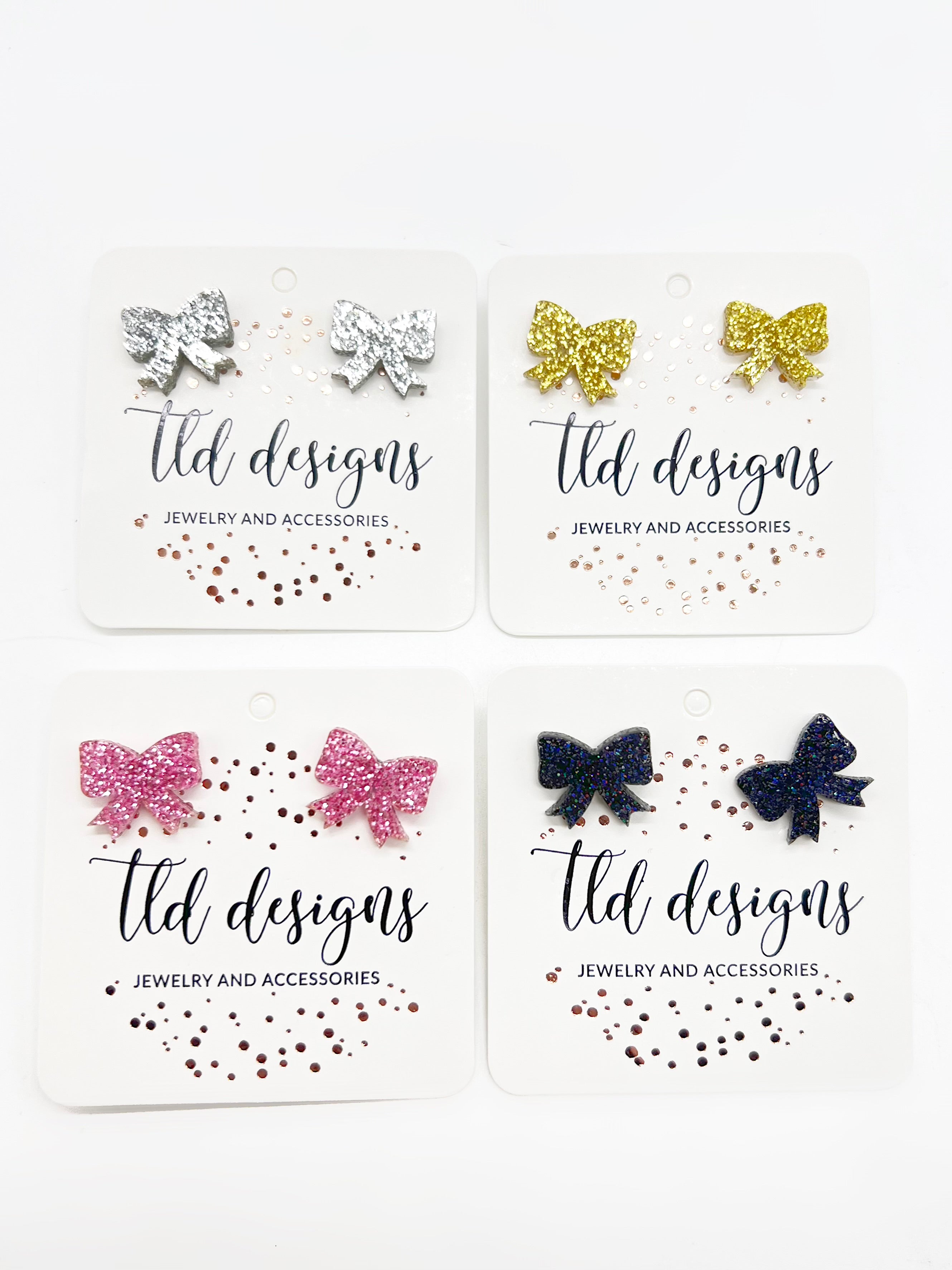 Glitter Bow Studs-310 JEWELRY-TLD DESIGNS-Heathered Boho Boutique, Women's Fashion and Accessories in Palmetto, FL