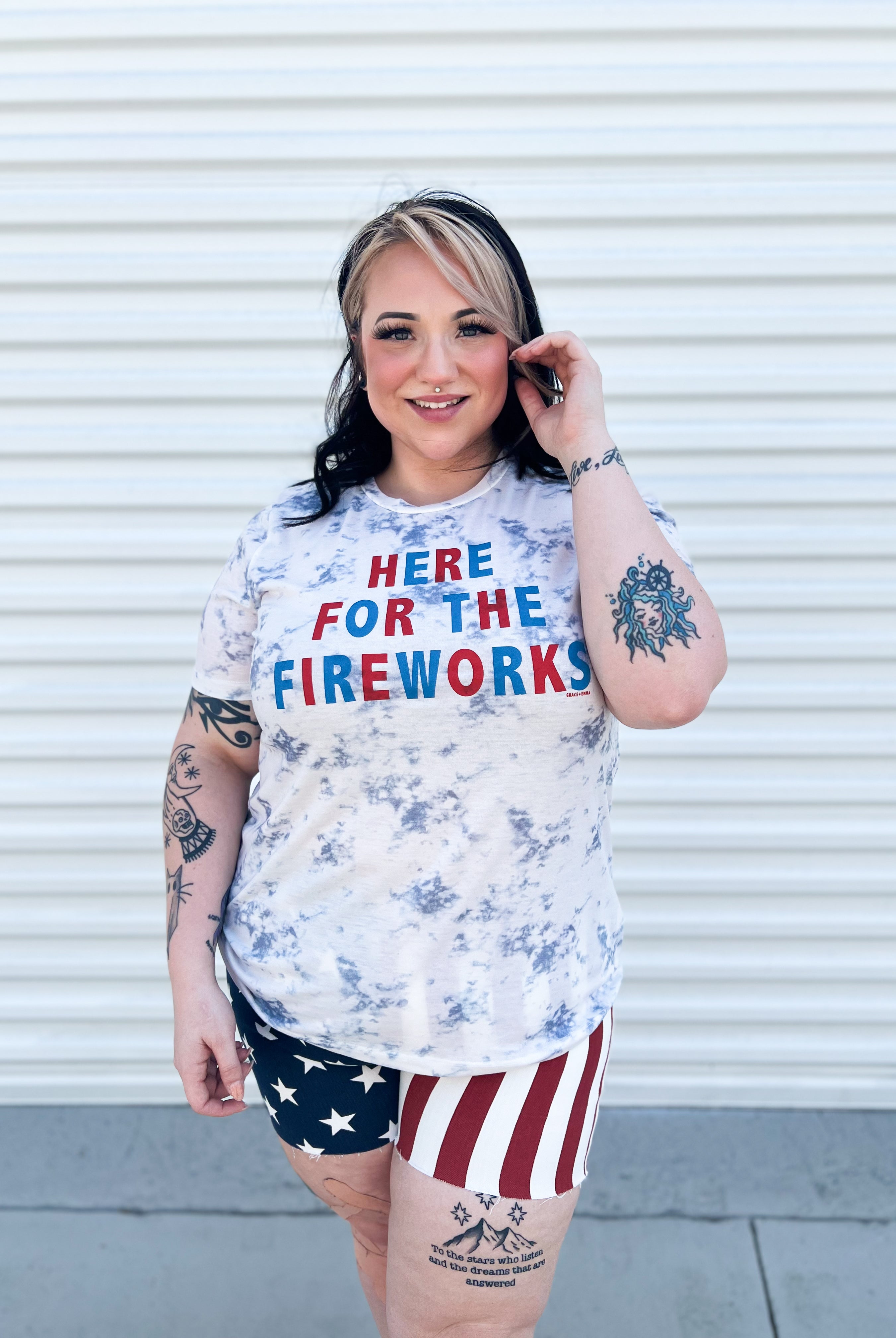 Here for the Fireworks Top-110 Short Sleeve Top-Southern Grace-Heathered Boho Boutique, Women's Fashion and Accessories in Palmetto, FL