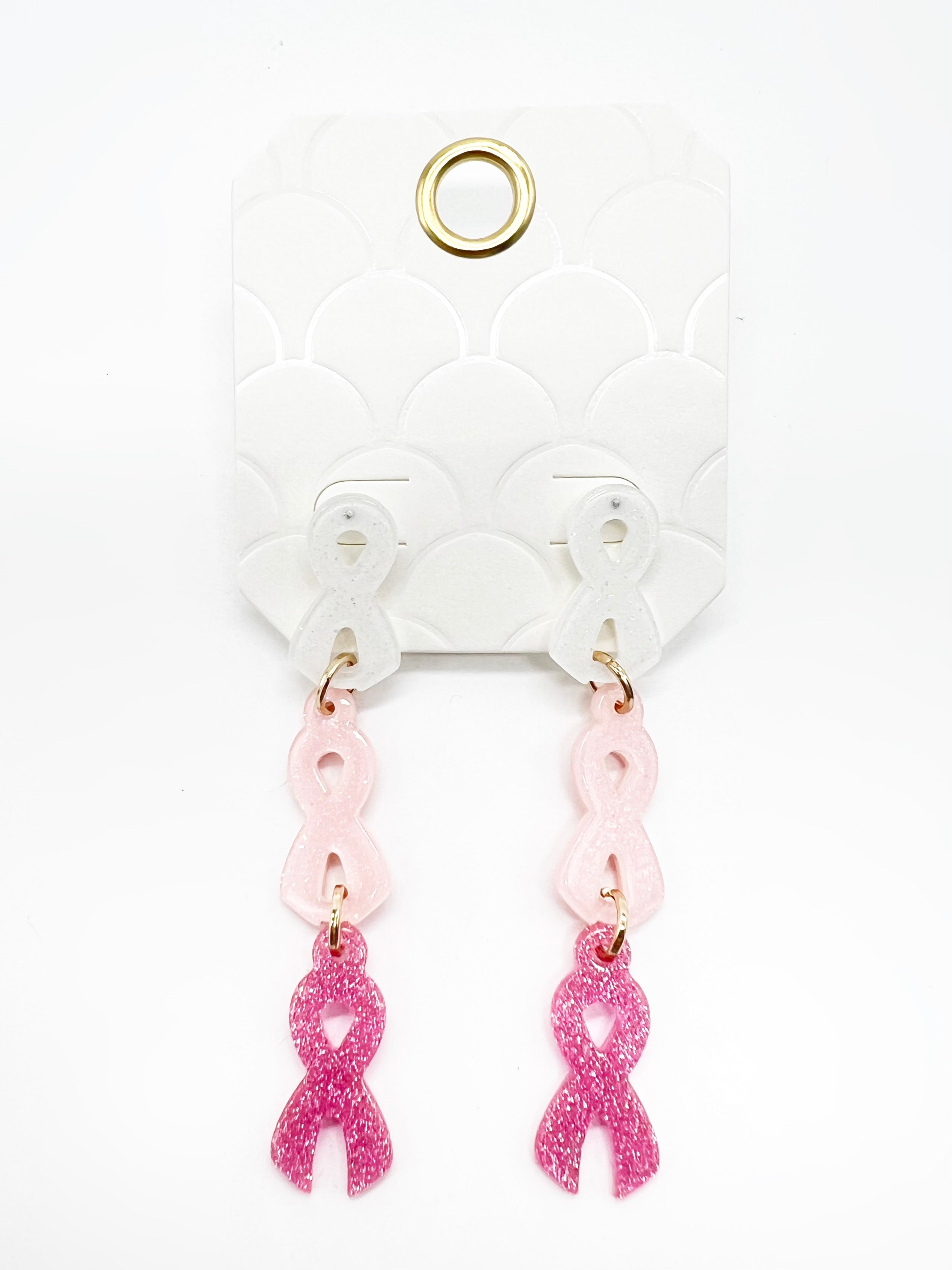 Pink Ribbon Tiered Dangler Earrings-310 Jewelry-Joia Trading-Heathered Boho Boutique, Women's Fashion and Accessories in Palmetto, FL