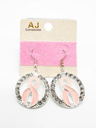 Rhinestone Pink Ribbon Round Dangle Earrings-310 Jewelry-Joia Trading-Heathered Boho Boutique, Women's Fashion and Accessories in Palmetto, FL