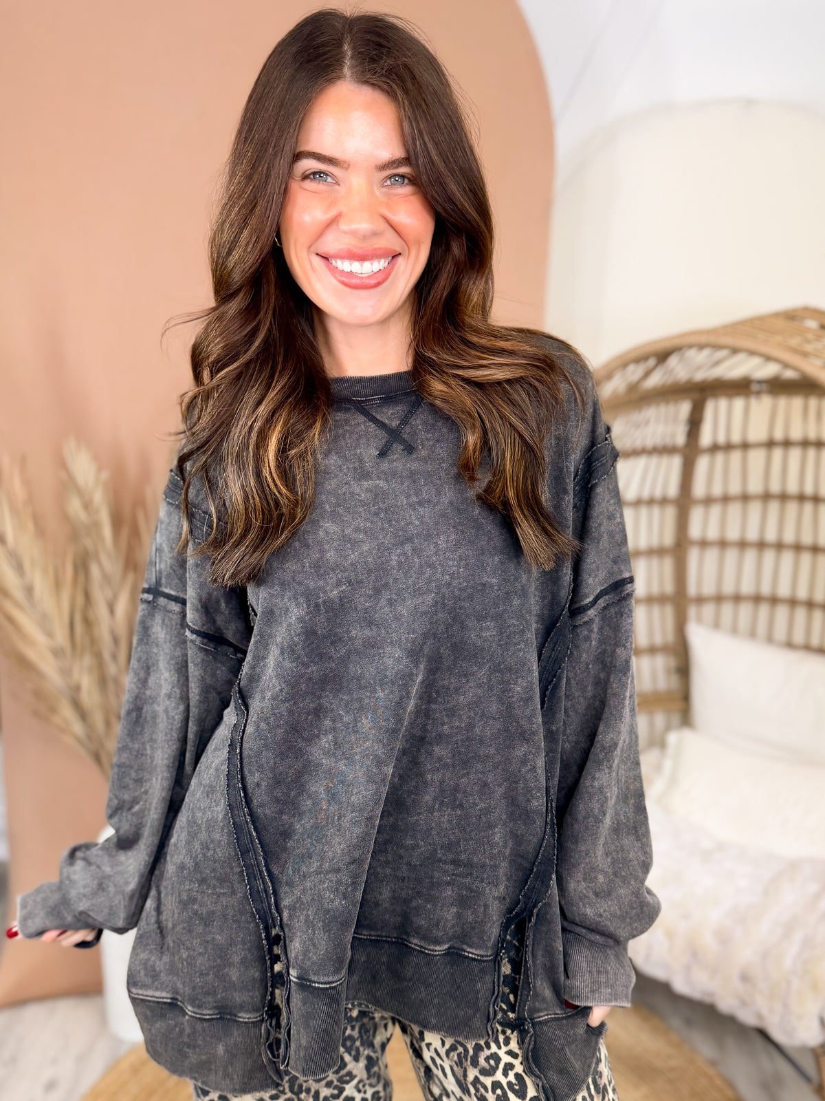 Keep It Vintage Sweatshirt-120 Long Sleeve Tops-VERY J-Heathered Boho Boutique, Women's Fashion and Accessories in Palmetto, FL
