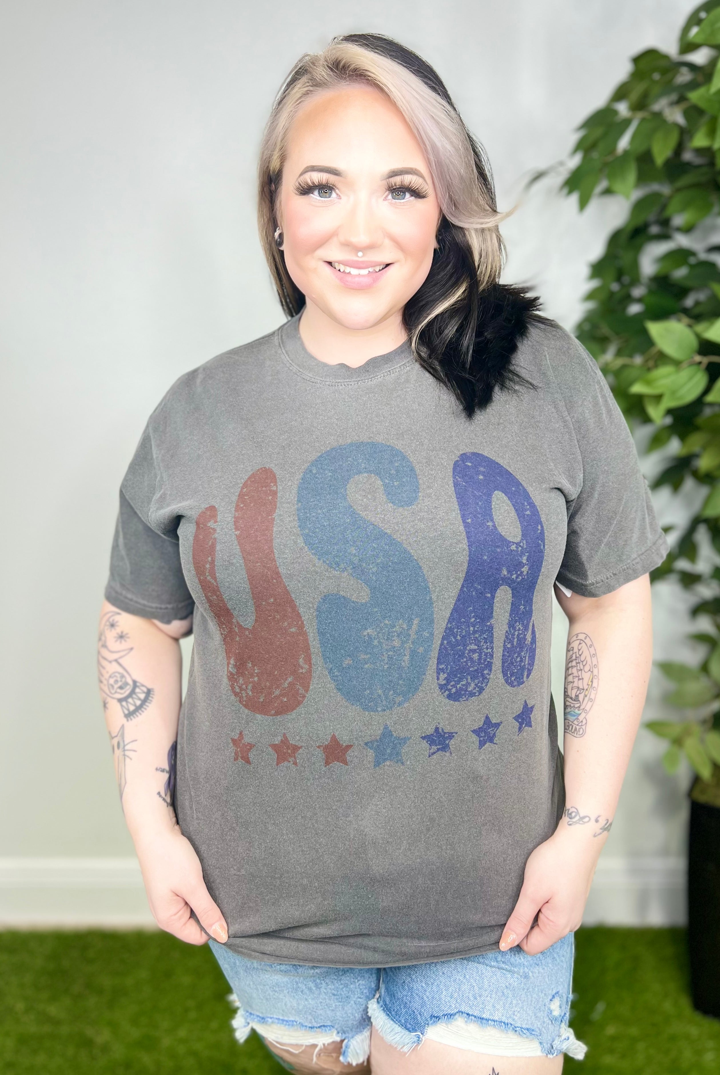 USA Graphic Tee-130 Graphic Tees-Heathered Boho-Heathered Boho Boutique, Women's Fashion and Accessories in Palmetto, FL